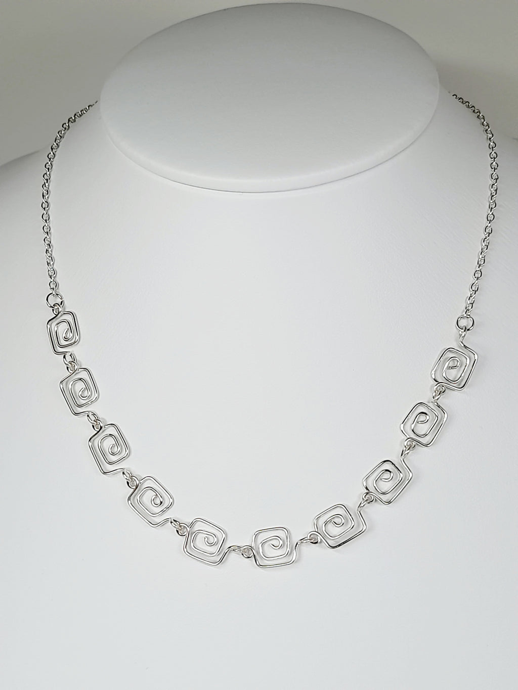 Dainty Super Swirly Silver Square Spiral Necklace