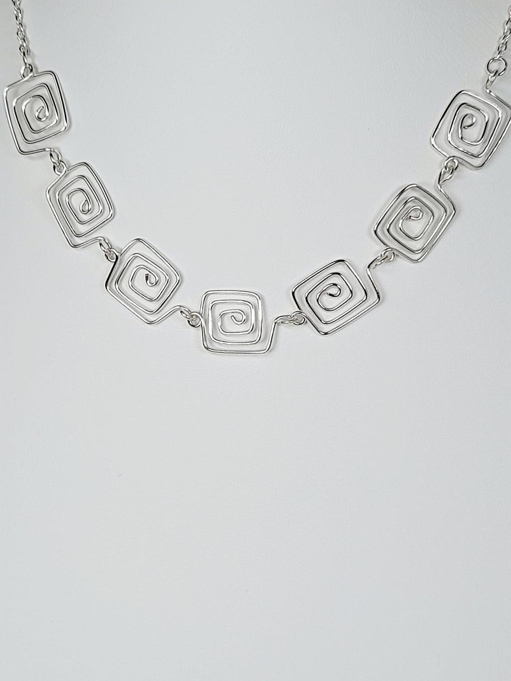 Super Swirly Silver Square Spiral Necklace