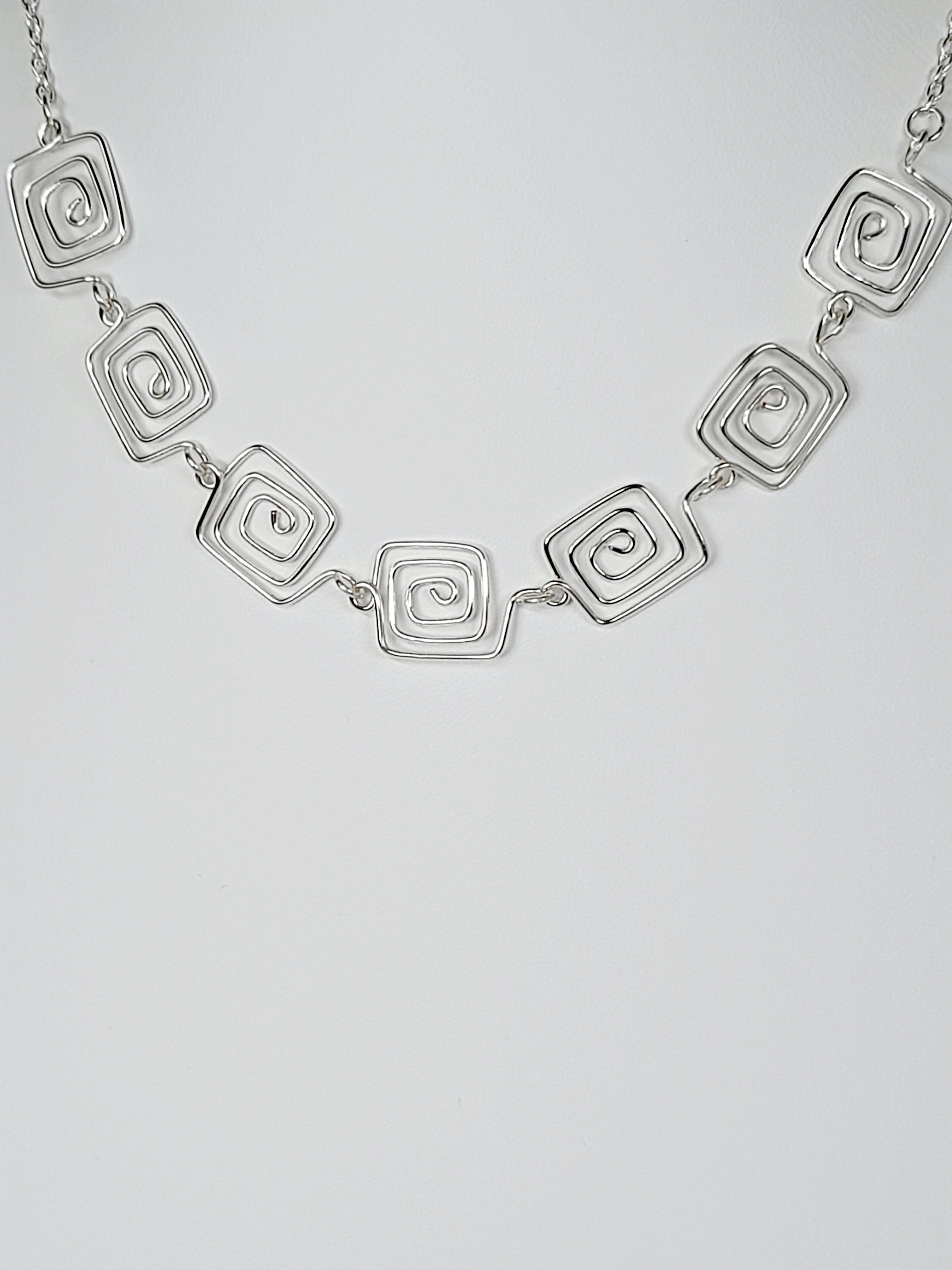 Super Swirly Silver Square Spiral Necklace
