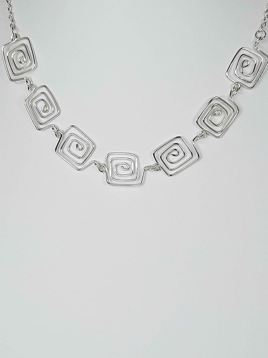 Super Swirly Silver Square Spiral Necklace