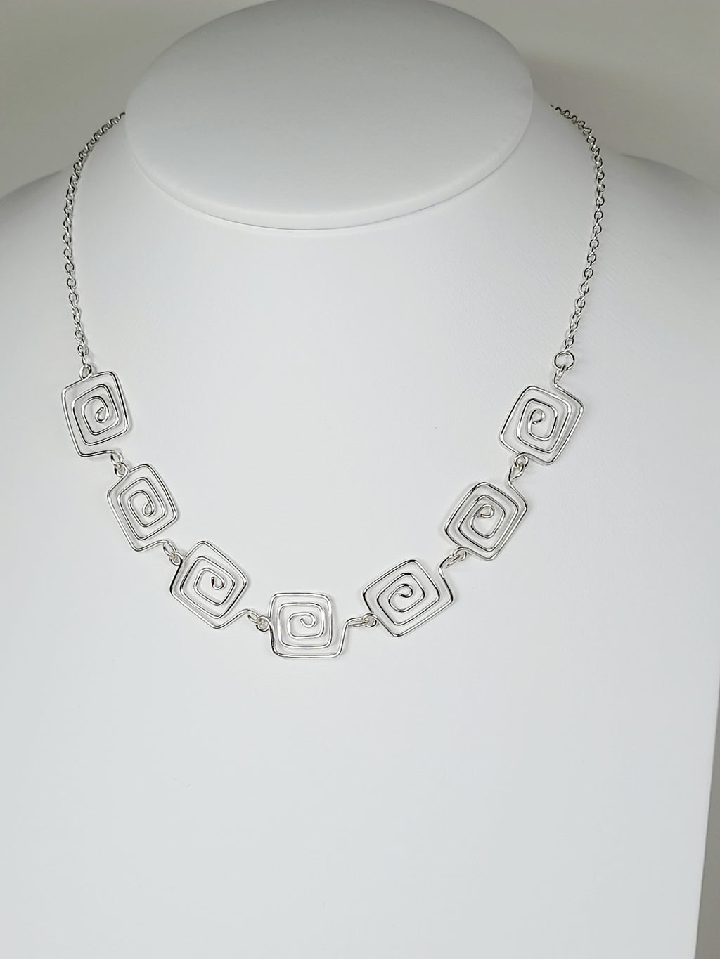 Super Swirly Silver Square Spiral Necklace