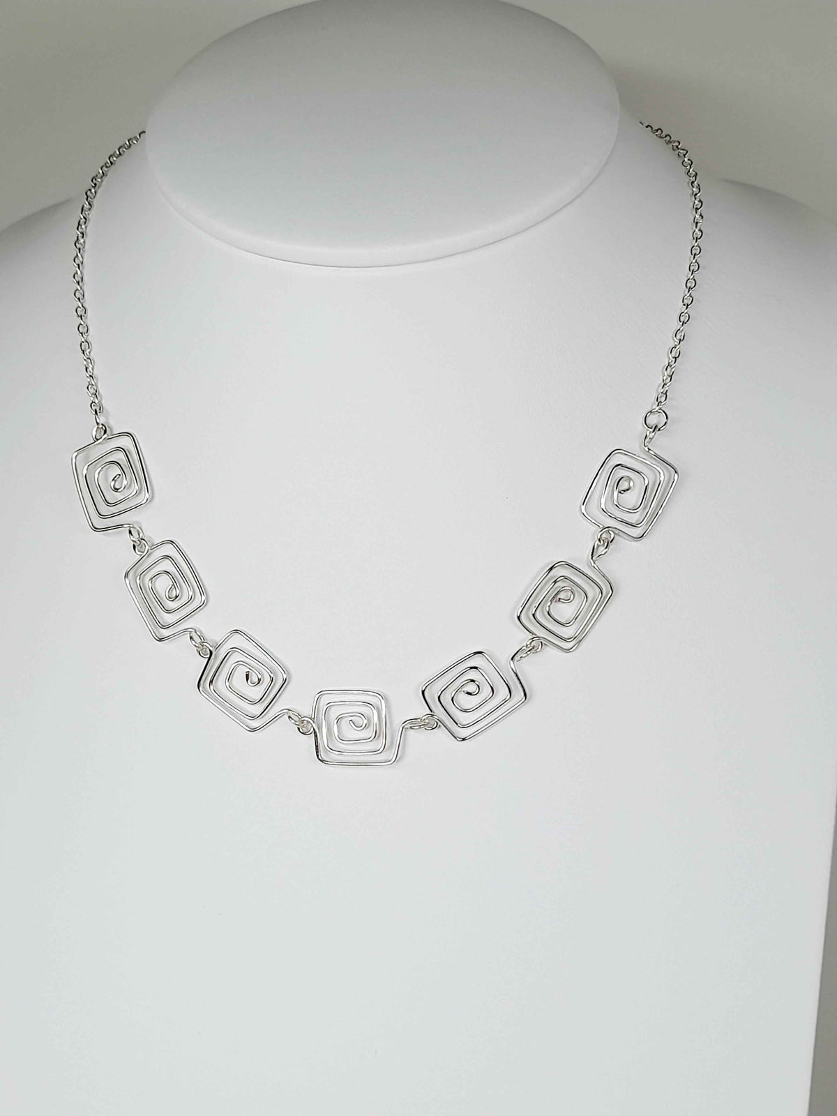 Super Swirly Silver Square Spiral Necklace