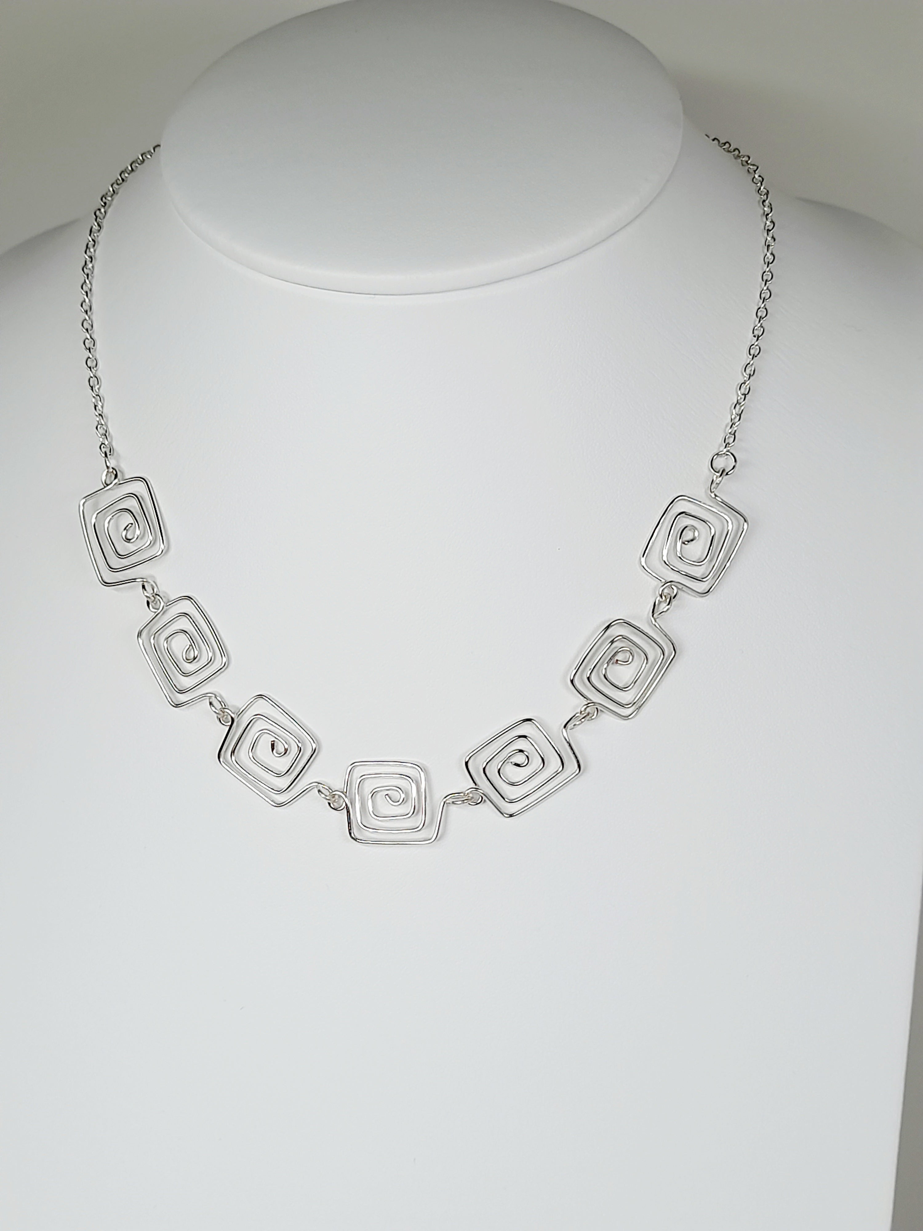 Super Swirly Silver Square Spiral Necklace