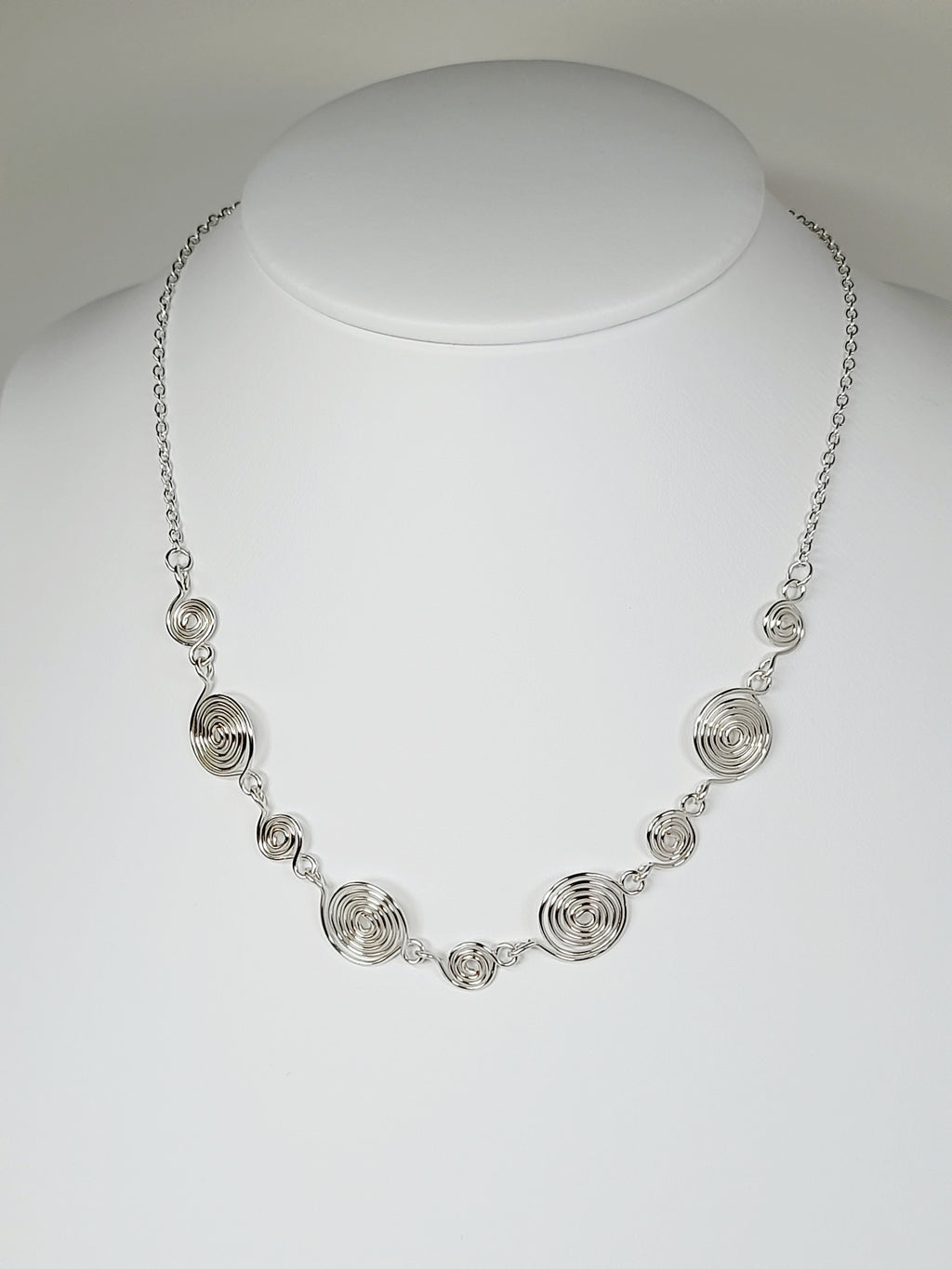 Handmade Silver Spiral Necklace, Elegant Swirly Statement Necklace