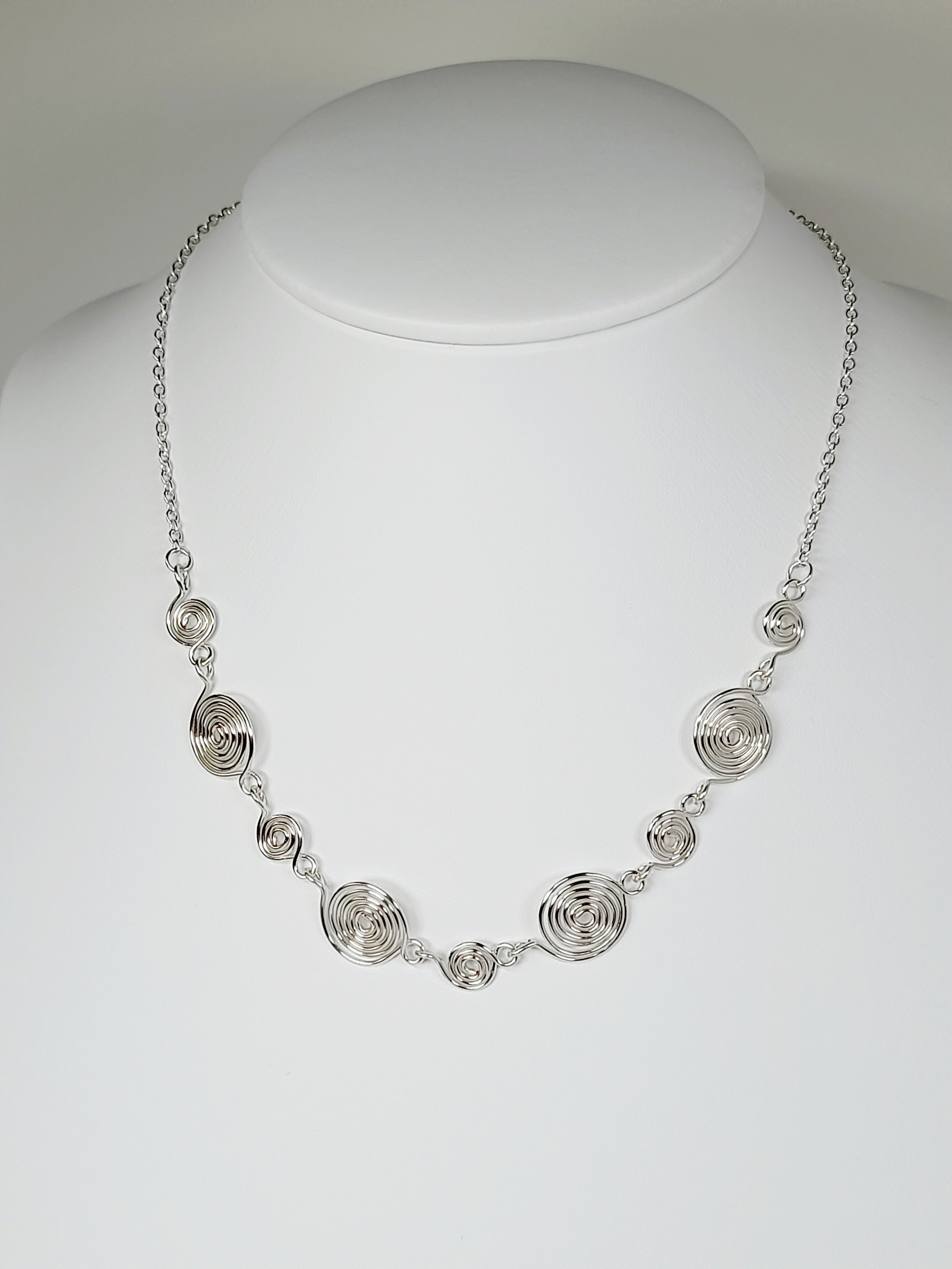 Handmade Silver Spiral Necklace, Elegant Swirly Statement Necklace