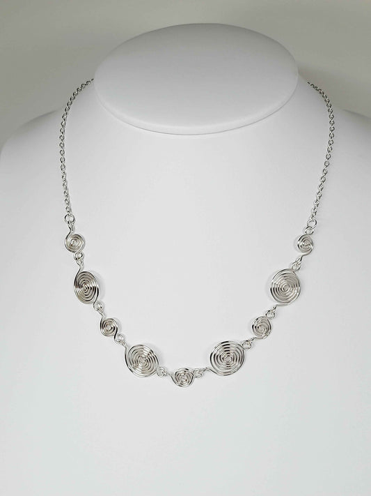 Handmade Silver Spiral Necklace, Elegant Swirly Statement Necklace
