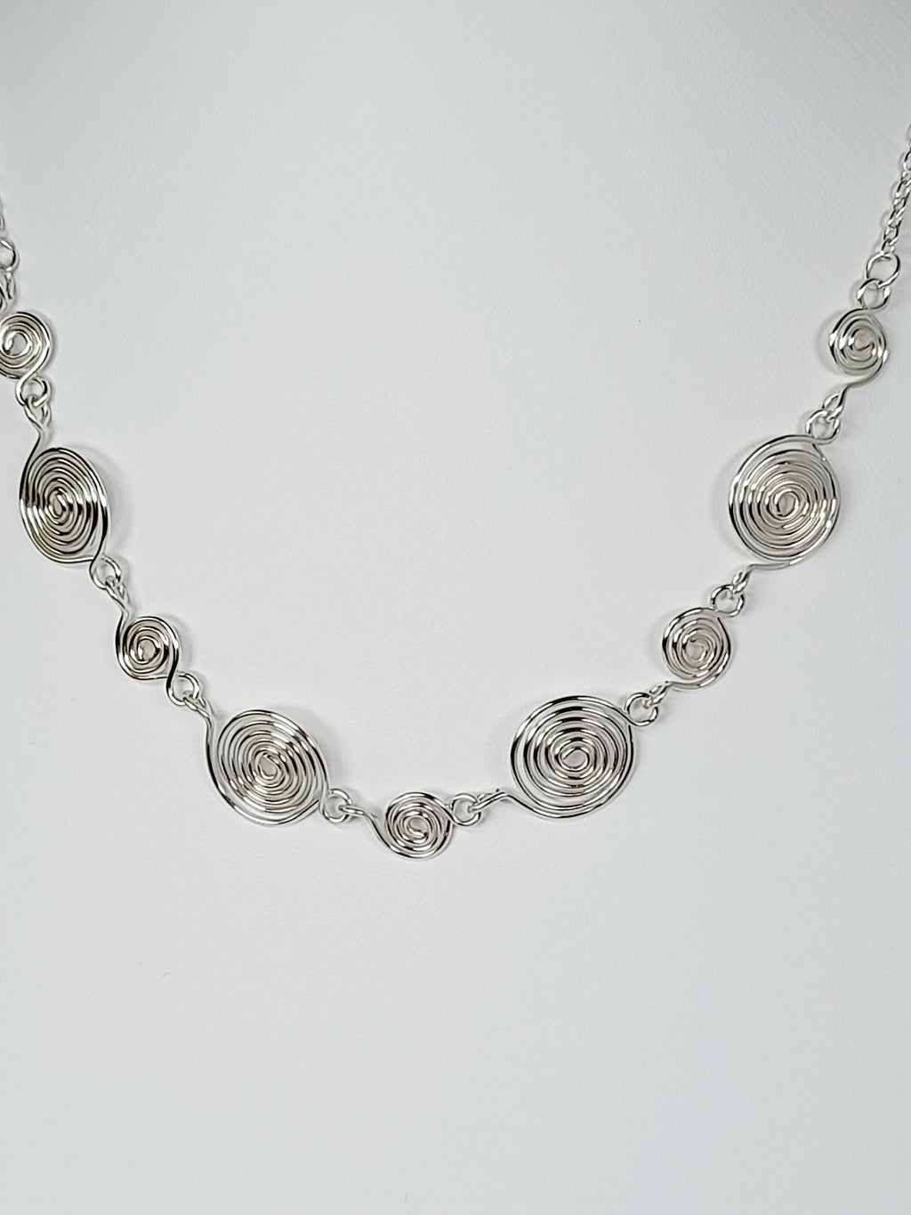 Handmade Silver Spiral Necklace, Elegant Swirly Statement Necklace