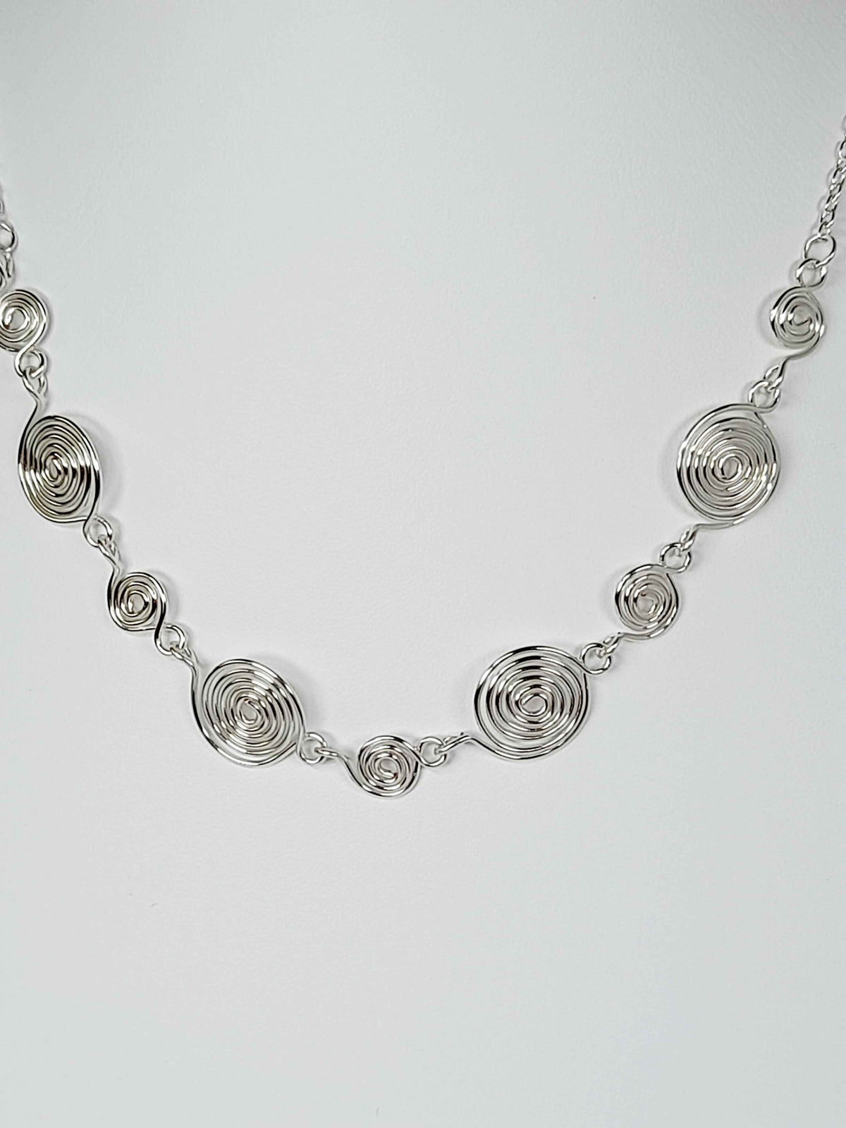 Handmade Silver Spiral Necklace, Elegant Swirly Statement Necklace