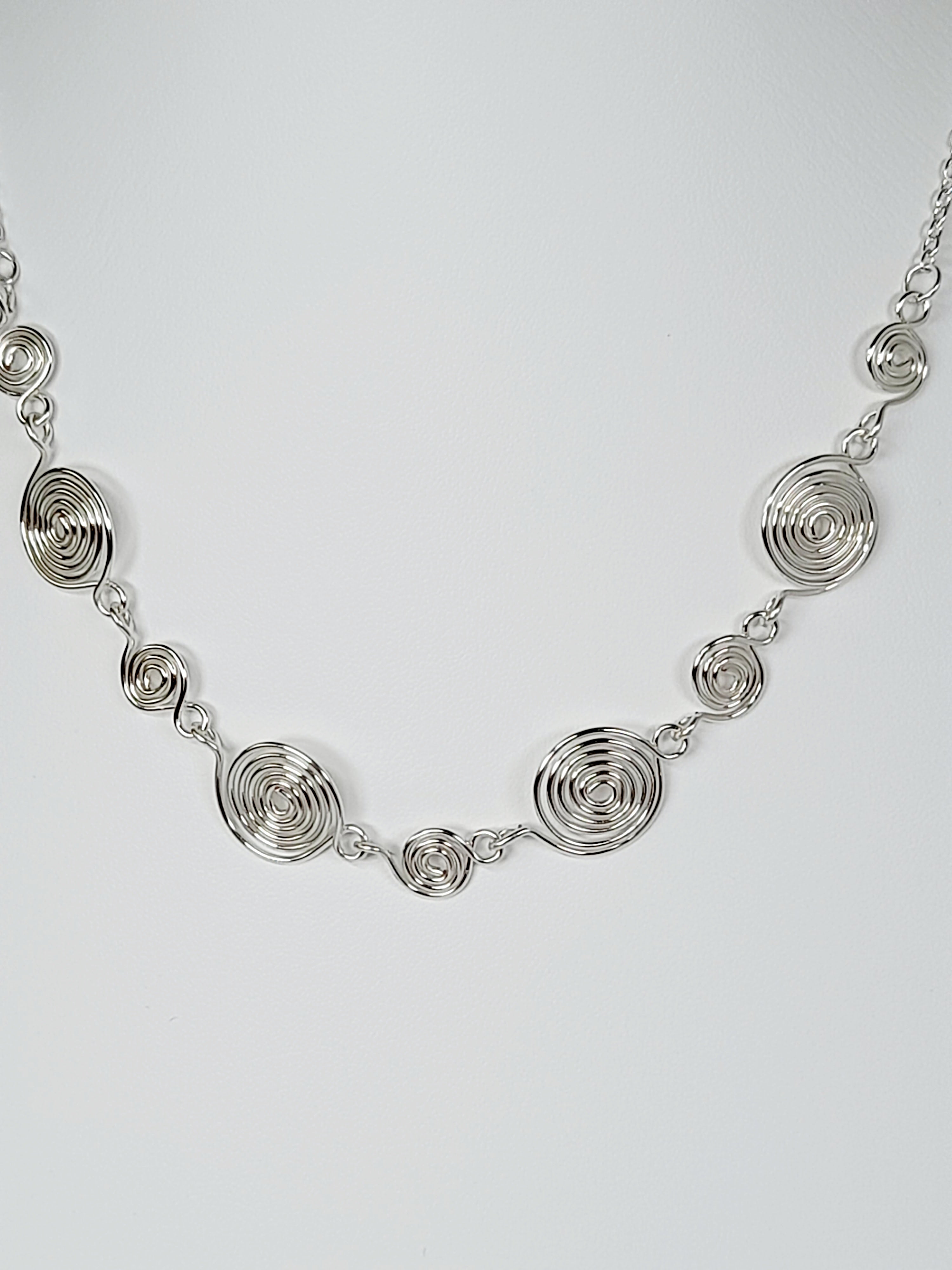 Handmade Silver Spiral Necklace, Elegant Swirly Statement Necklace