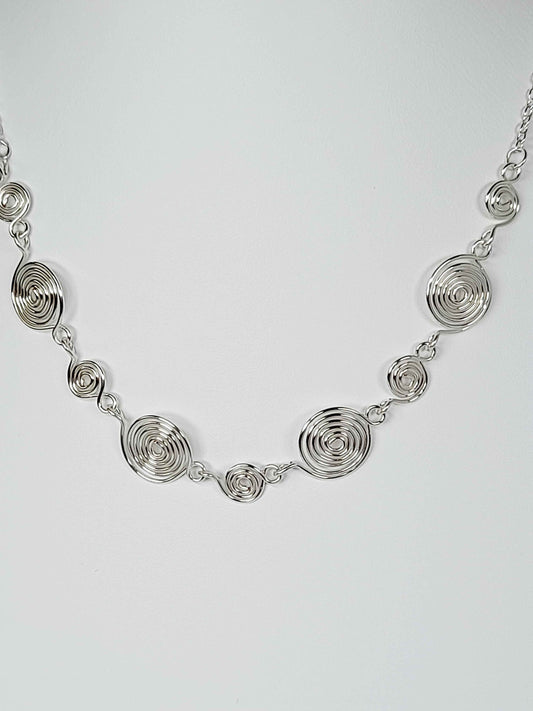 Handmade Silver Spiral Necklace, Elegant Swirly Statement Necklace