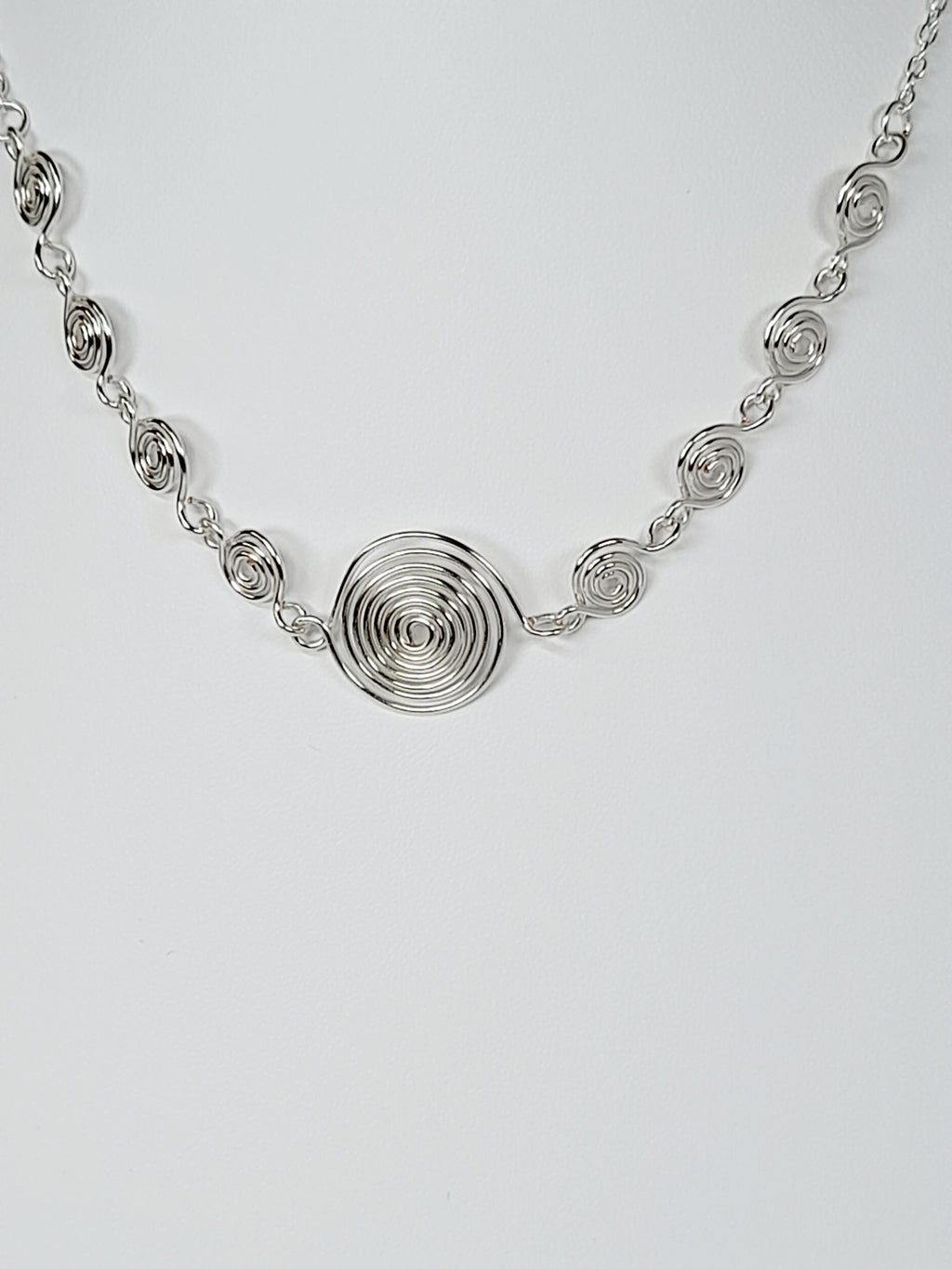 Handmade Silver Spiral Necklace, Elegant Swirly Lightweight Statement Jewellery