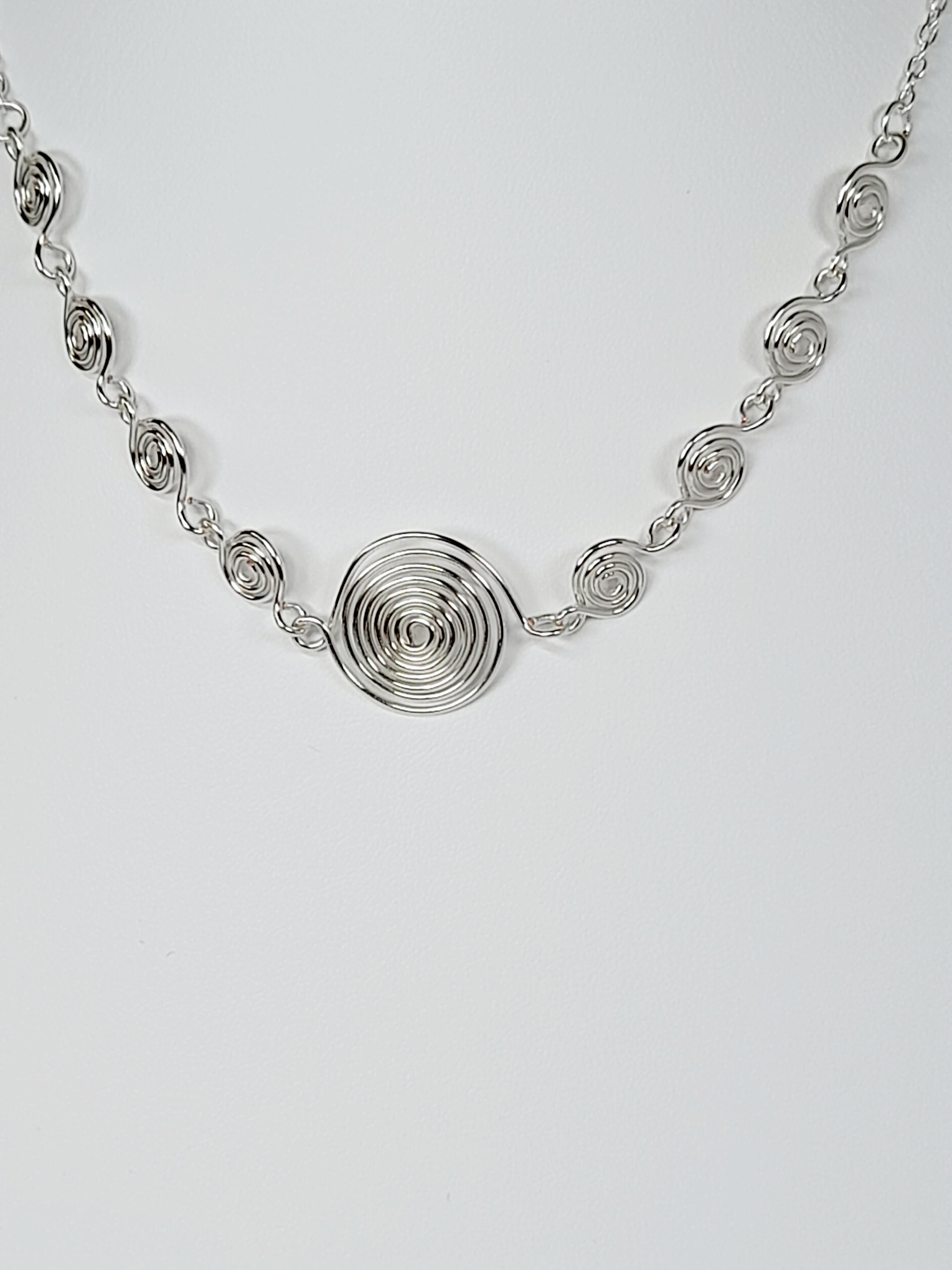 Handmade Silver Spiral Necklace, Elegant Swirly Lightweight Statement Jewellery