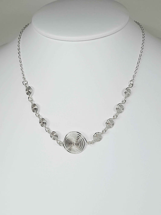 Handmade Silver Spiral Necklace, Elegant Swirly Lightweight Statement Jewellery