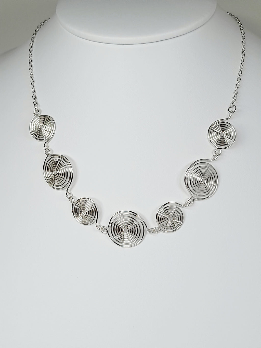 Handmade Silver Spiral Necklace, Elegant Swirly Lightweight Statement Jewellery
