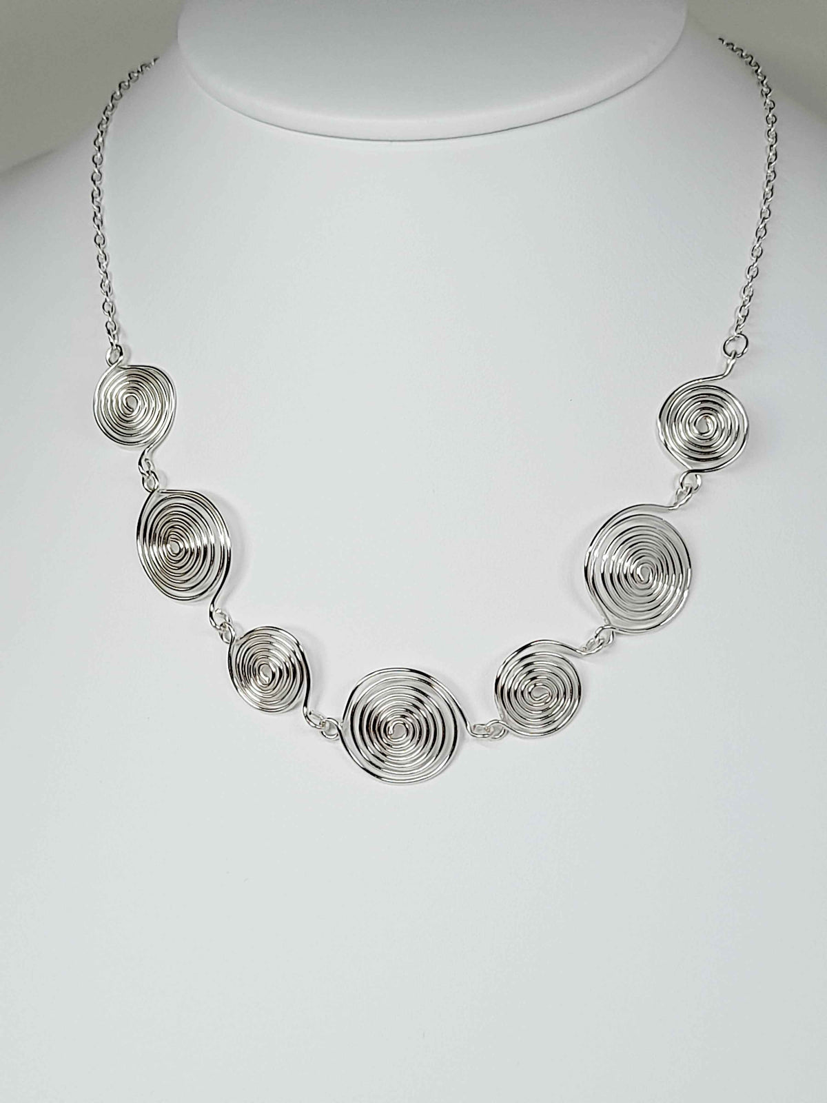 Handmade Silver Spiral Necklace, Elegant Swirly Lightweight Statement Jewellery