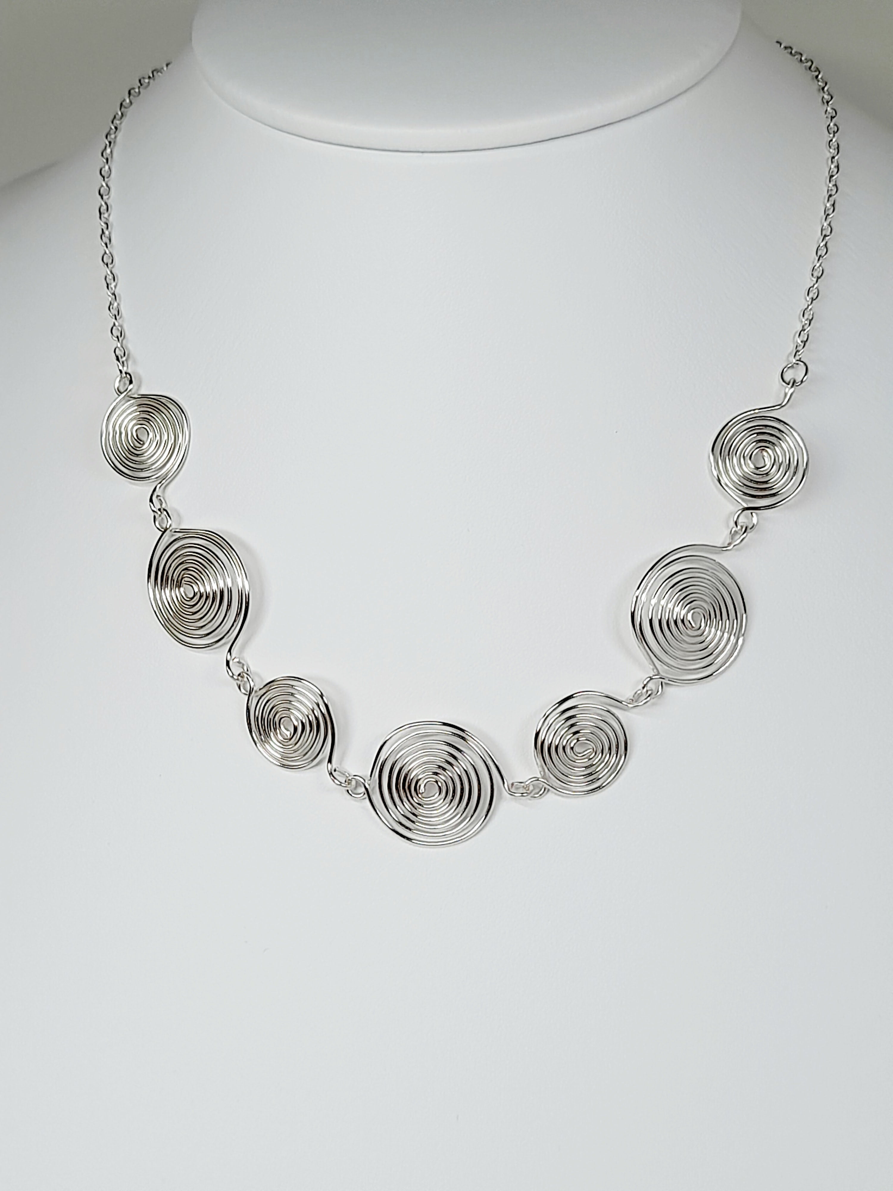 Handmade Silver Spiral Necklace, Elegant Swirly Lightweight Statement Jewellery