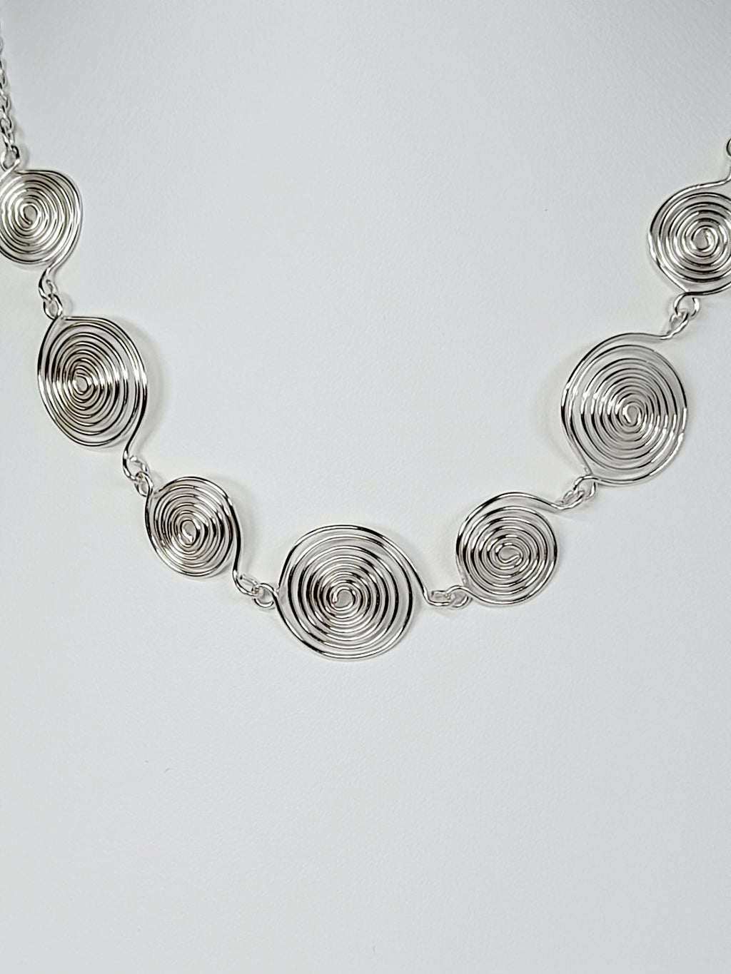 Handmade Silver Spiral Necklace, Elegant Swirly Lightweight Statement Jewellery