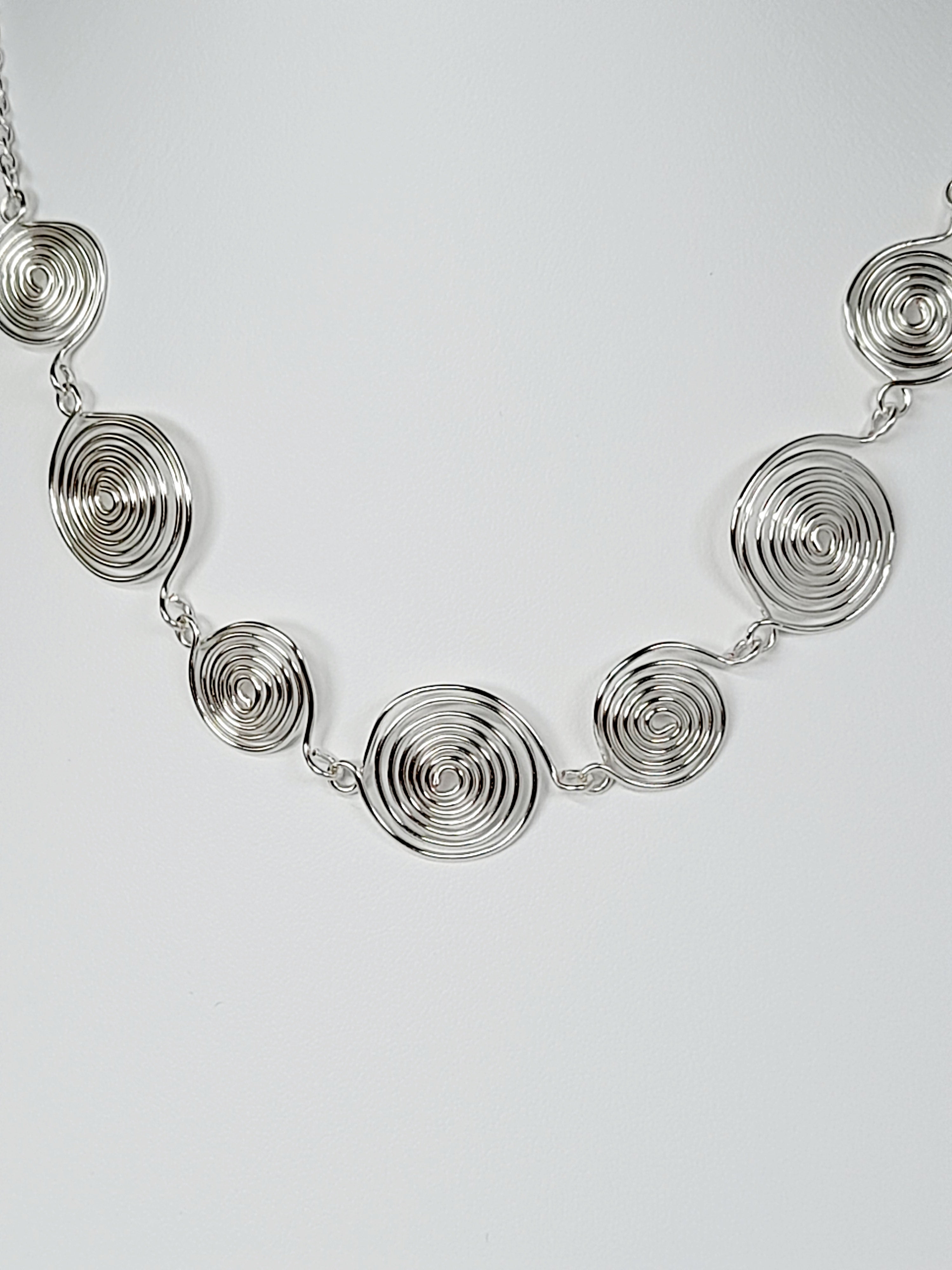Handmade Silver Spiral Necklace, Elegant Swirly Lightweight Statement Jewellery