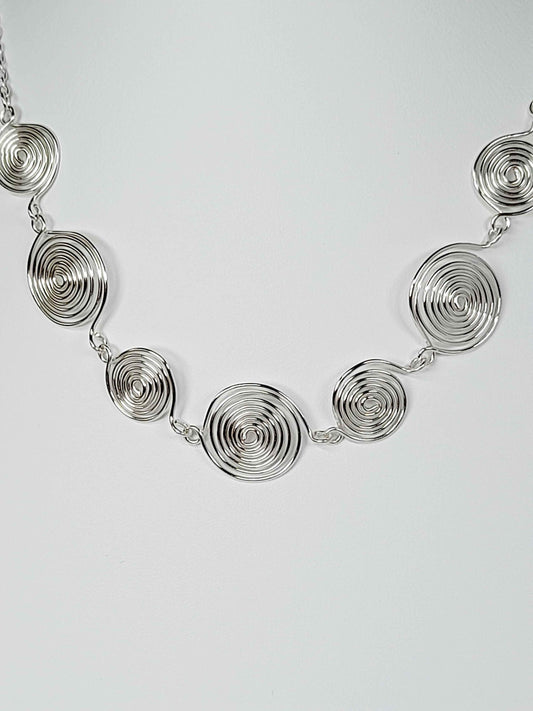 Handmade Silver Spiral Necklace, Elegant Swirly Lightweight Statement Jewellery