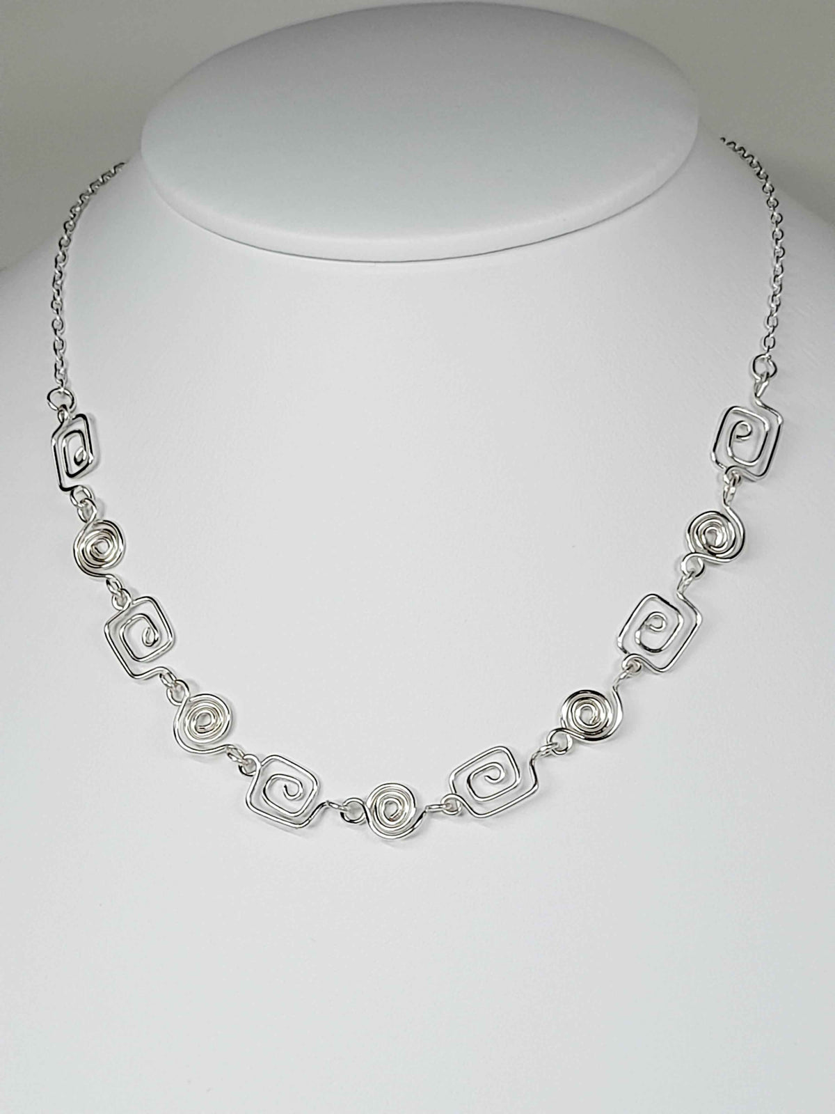 Delicate Silver Swirl Necklace with Tiny Handmade Spirals