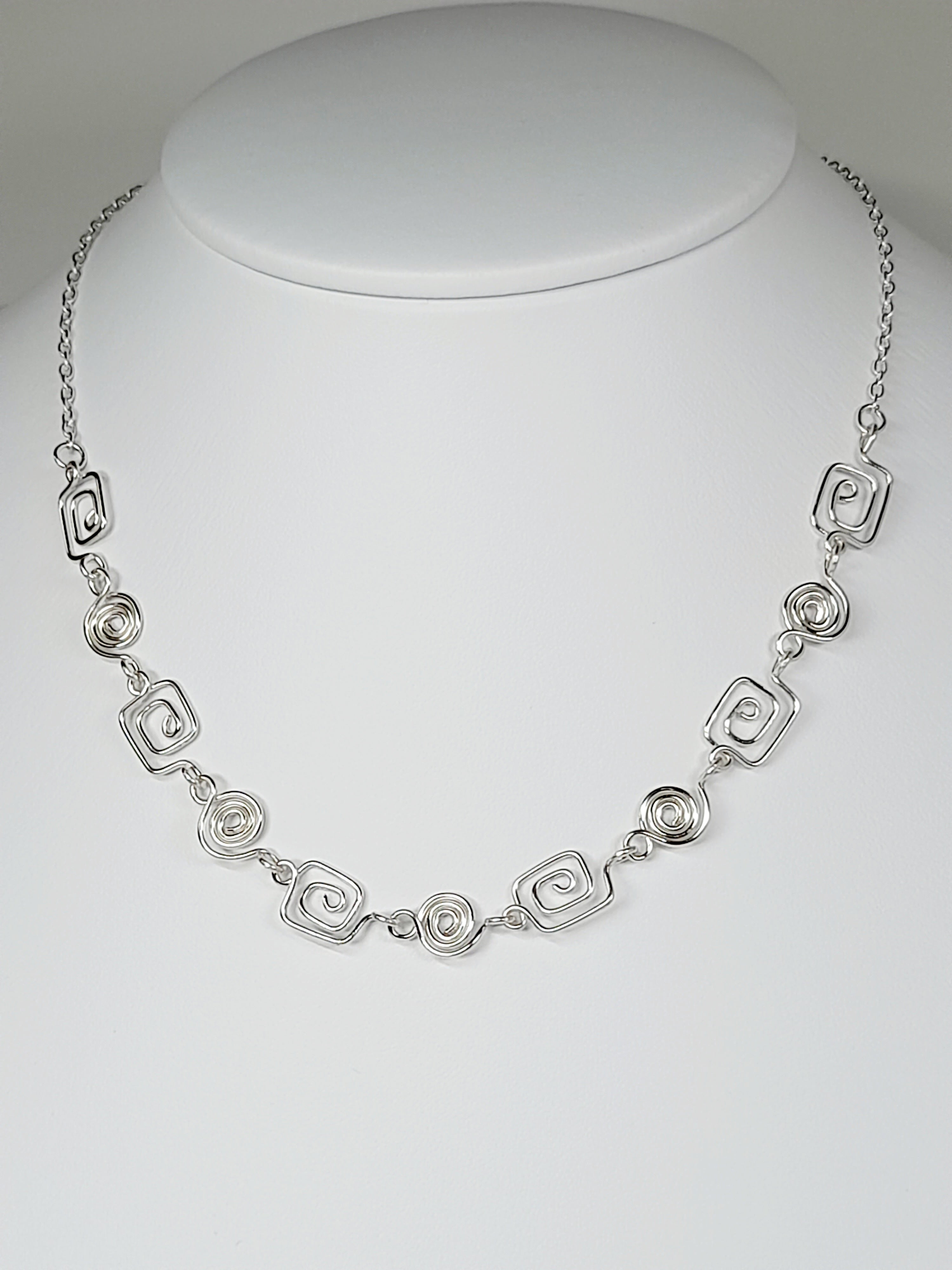 Delicate Silver Swirl Necklace with Tiny Handmade Spirals