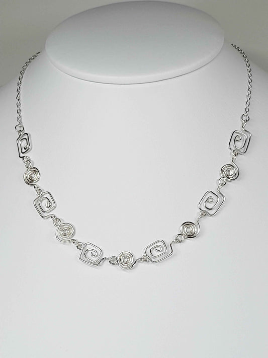 Delicate Silver Swirl Necklace with Tiny Handmade Spirals