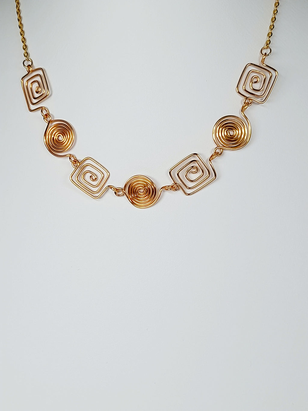 Super Swirly Rose Gold Round & Square Spiral Necklace