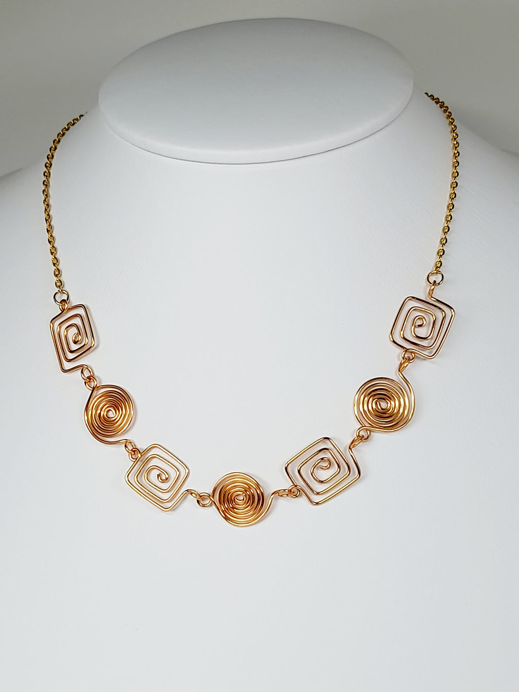 Super Swirly Rose Gold Round & Square Spiral Necklace