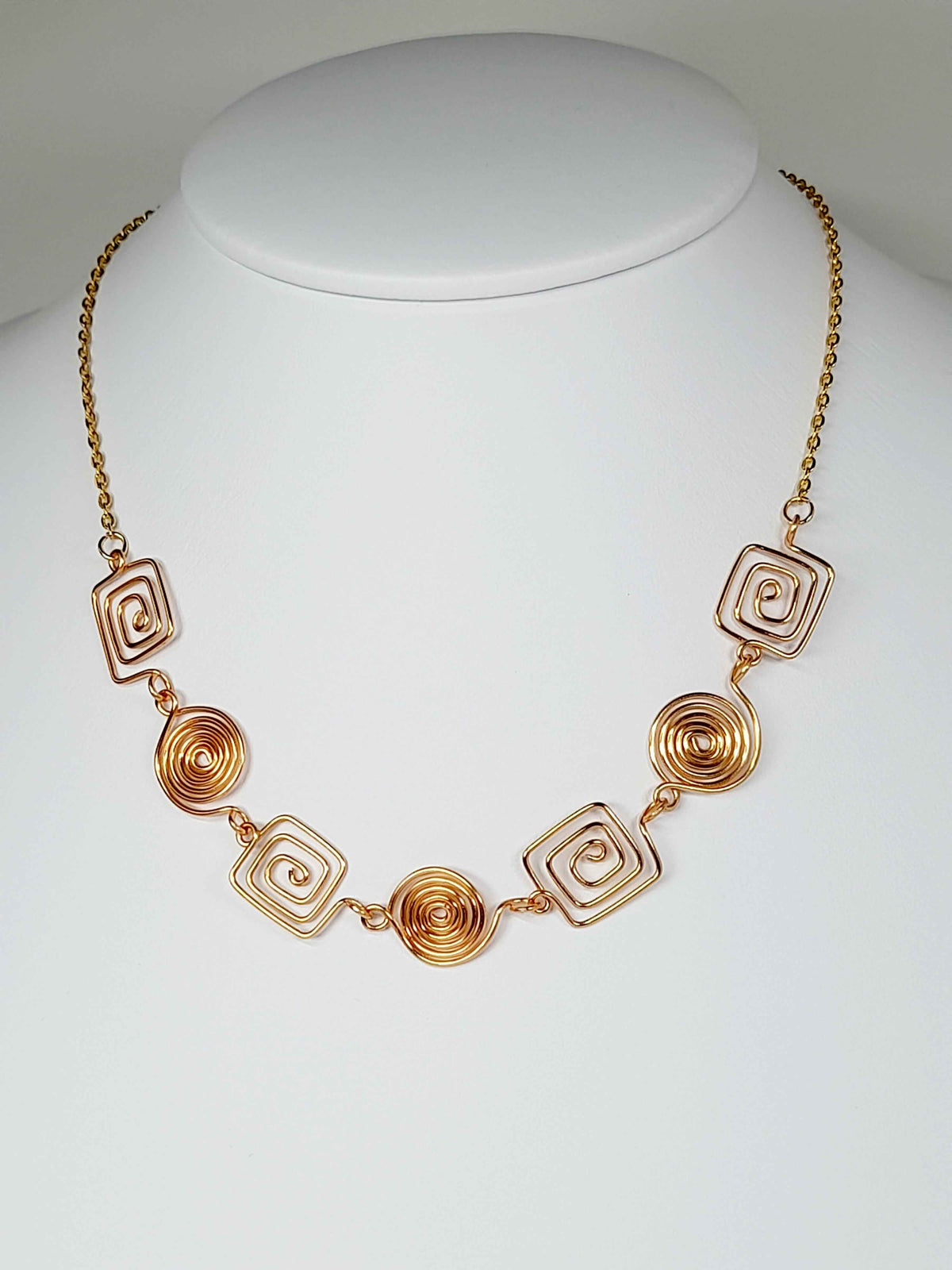 Super Swirly Gold Round & Square Spiral Necklace