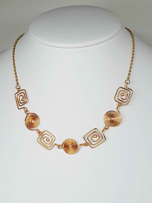 Super Swirly Gold Round & Square Spiral Necklace