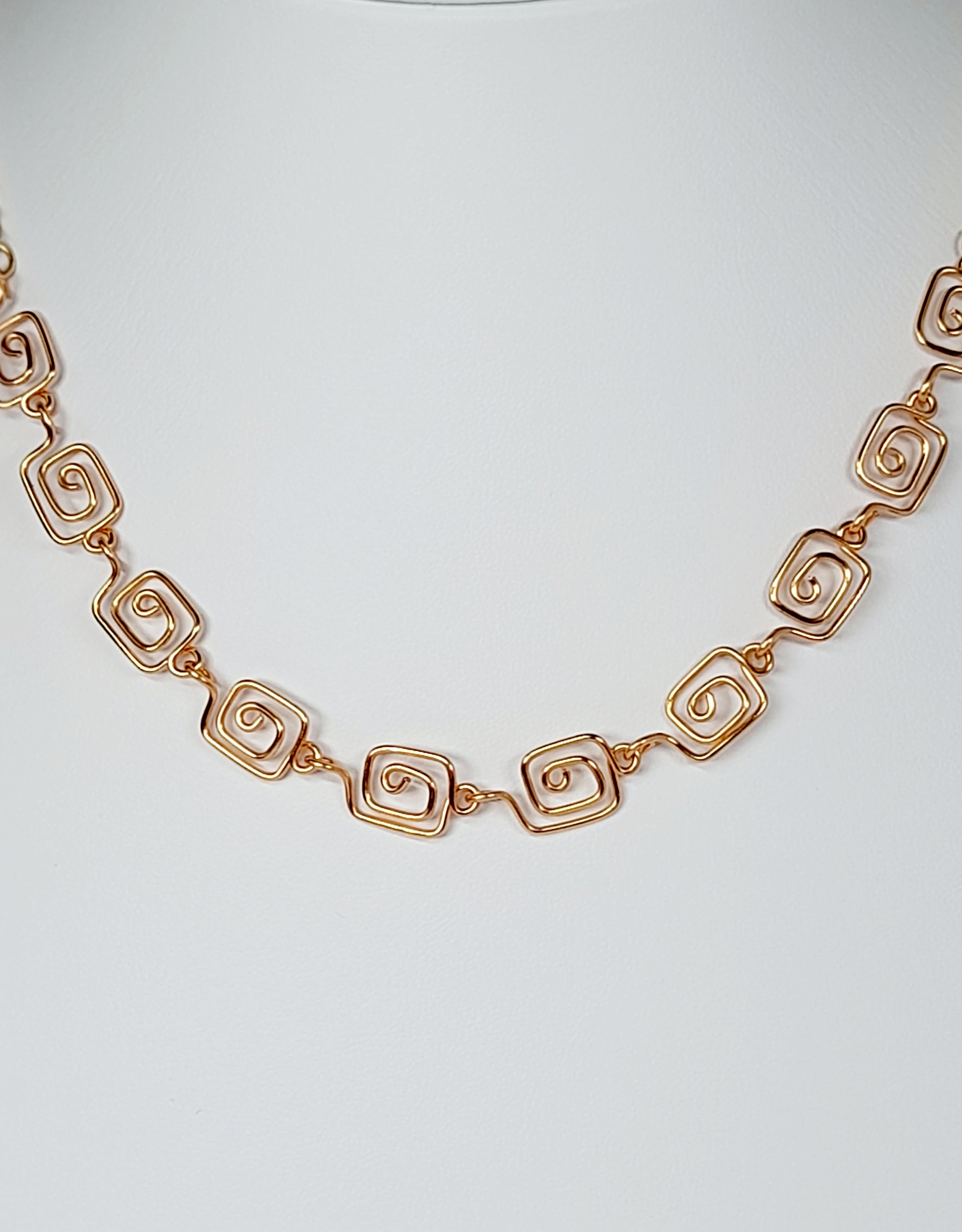 Dainty Super Swirly Gold Square Spiral Necklace