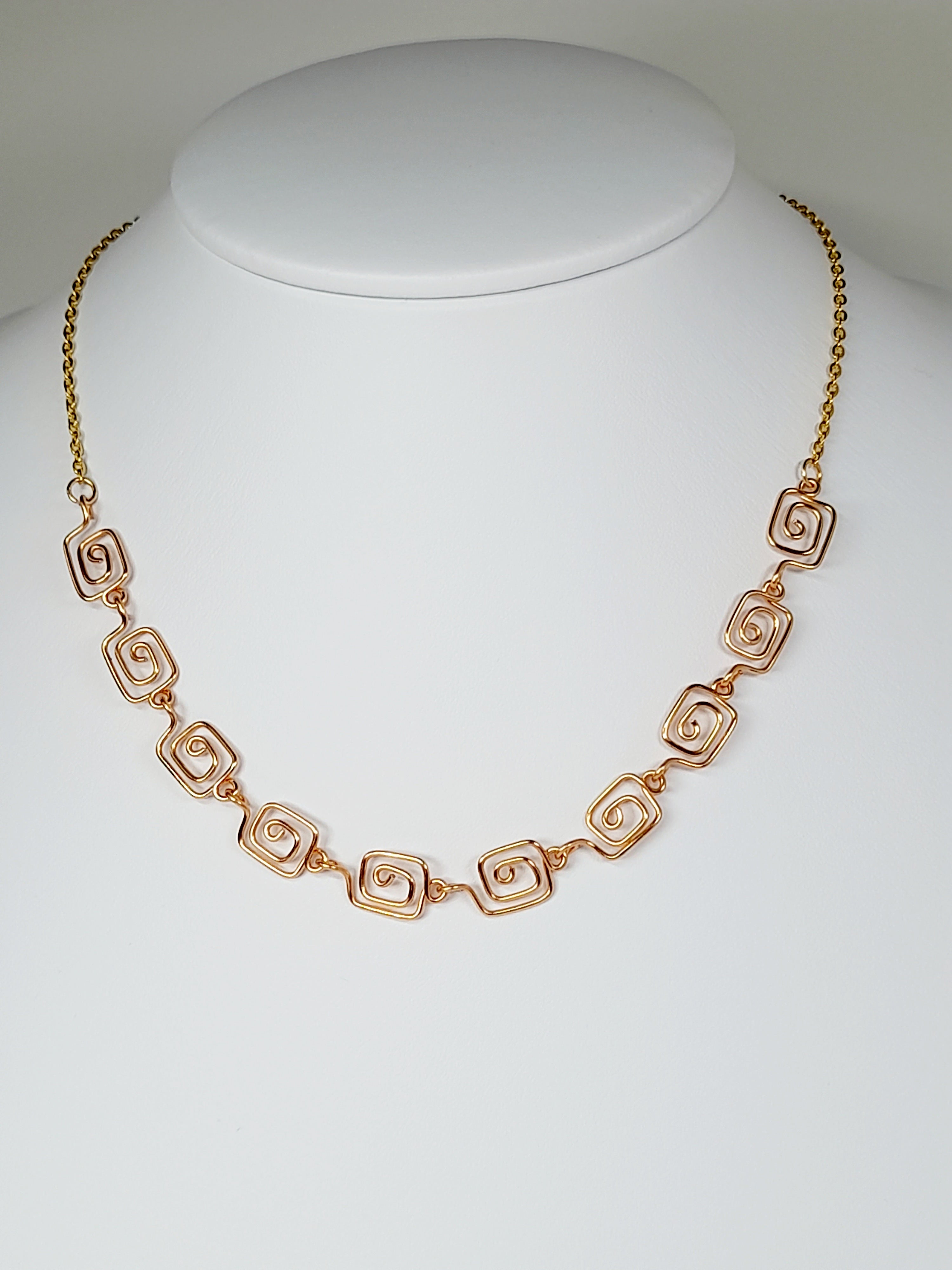 Dainty Super Swirly Gold Square Spiral Necklace