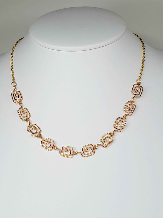 Dainty Super Swirly Gold Square Spiral Necklace