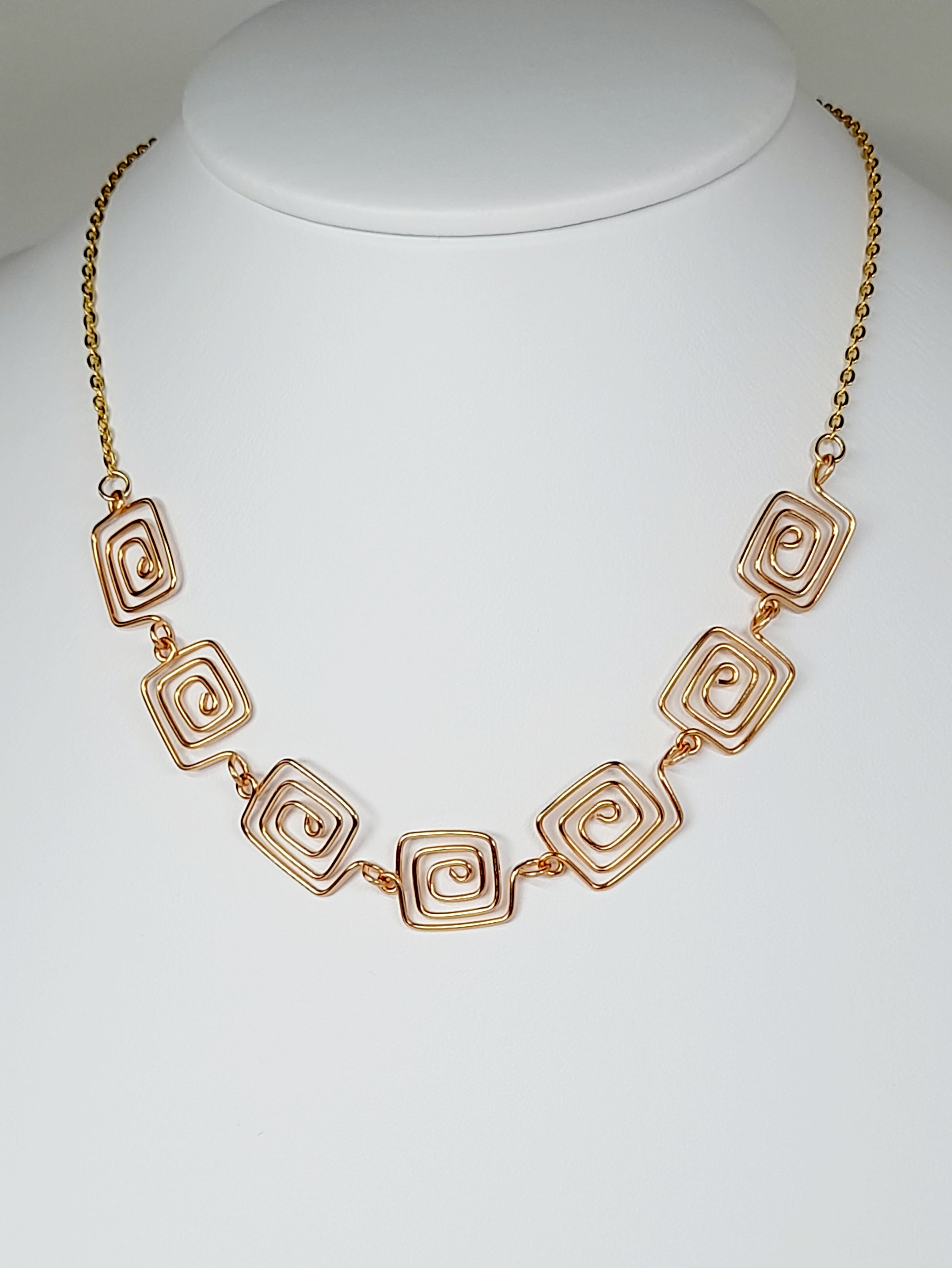 Super Swirly Gold Square Spiral Necklace