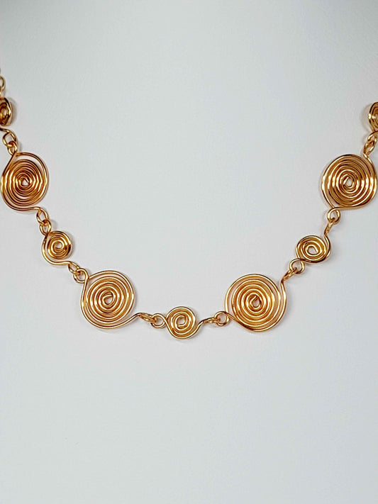 Handmade Gold Spiral Necklace, Elegant Swirly Statement Necklace