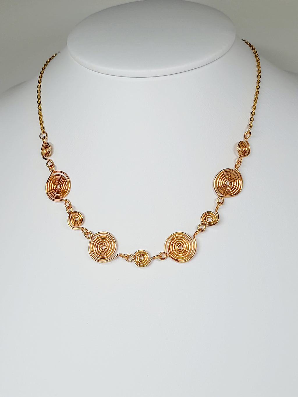 Handmade Gold Spiral Necklace, Elegant Swirly Statement Necklace