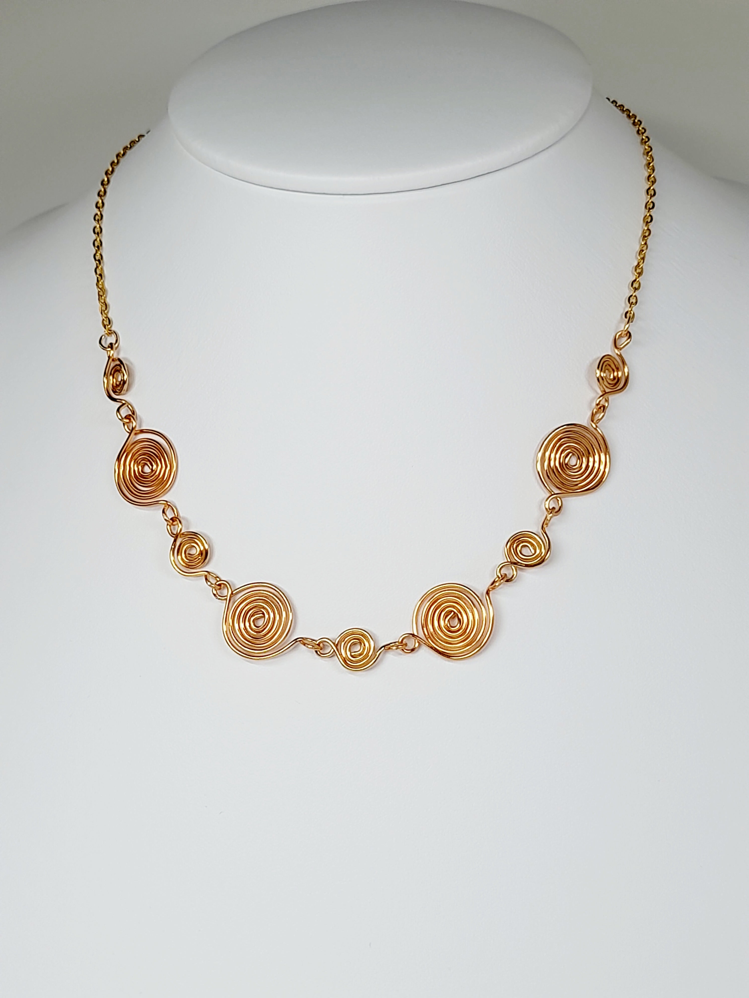 Handmade Gold Spiral Necklace, Elegant Swirly Statement Necklace