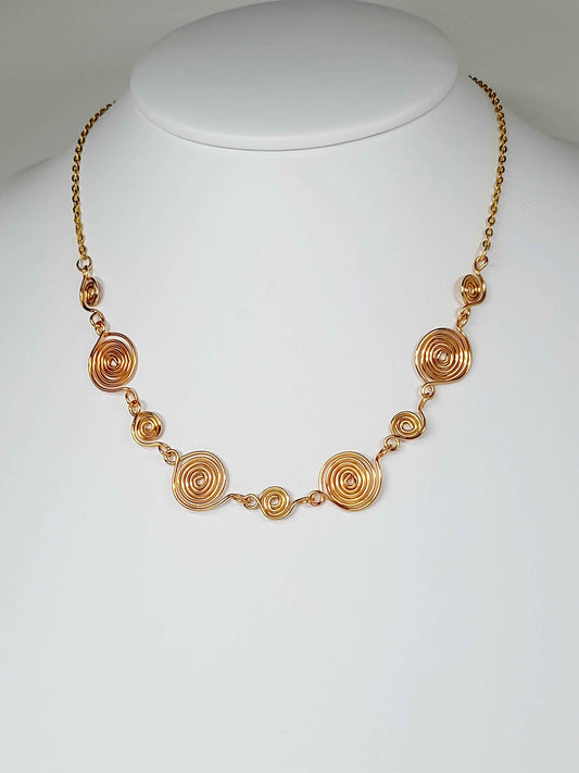 Handmade Gold Spiral Necklace, Elegant Swirly Statement Necklace
