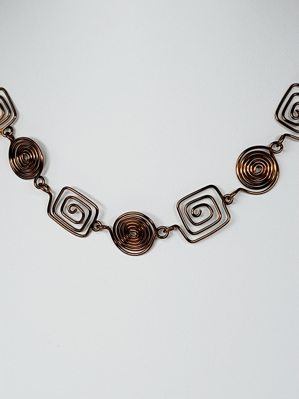 Super Swirly Bronze Round & Square Spiral Necklace