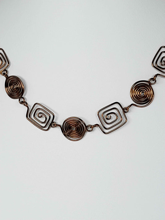 Super Swirly Bronze Round & Square Spiral Necklace