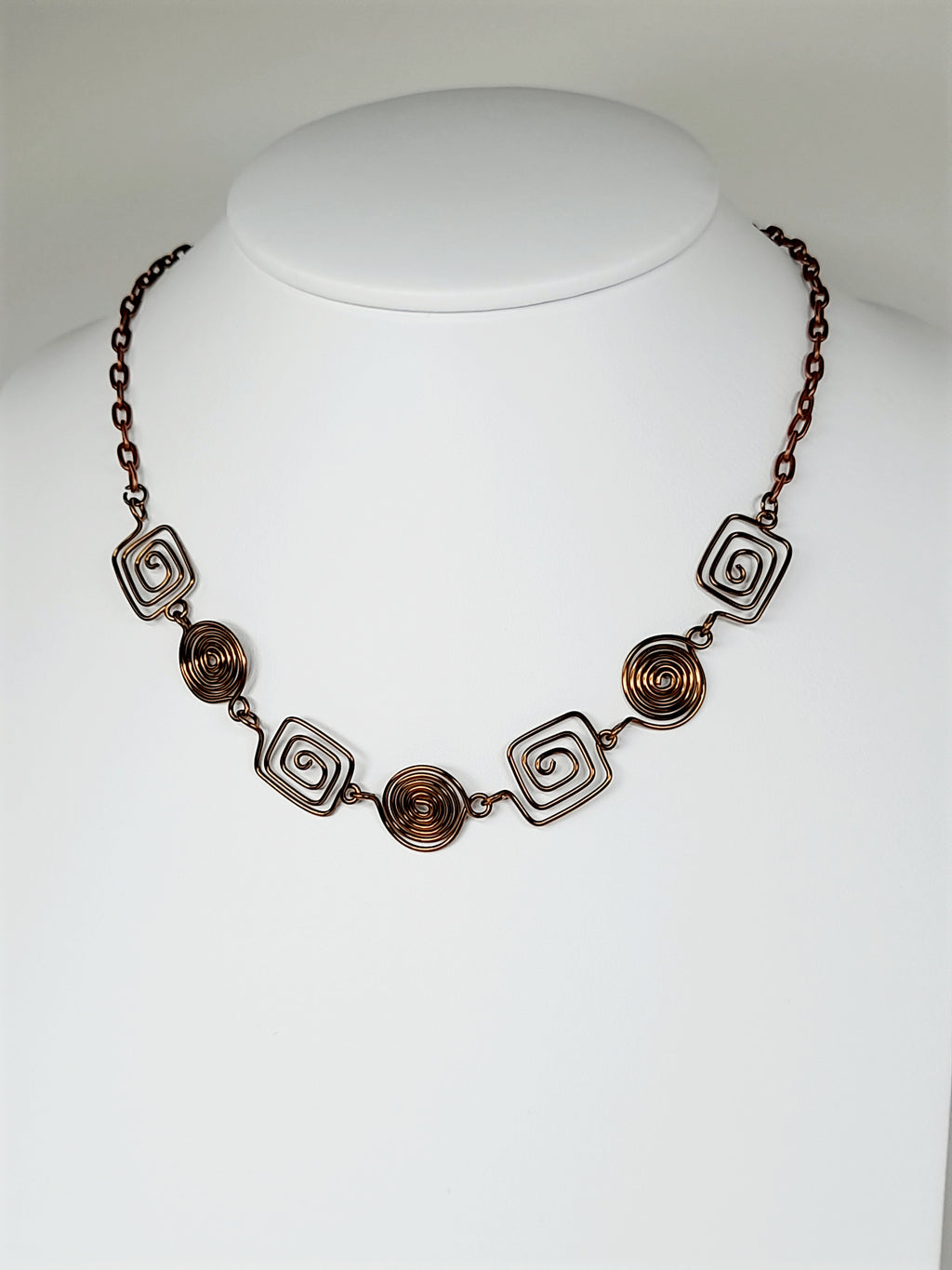 Super Swirly Bronze Round & Square Spiral Necklace