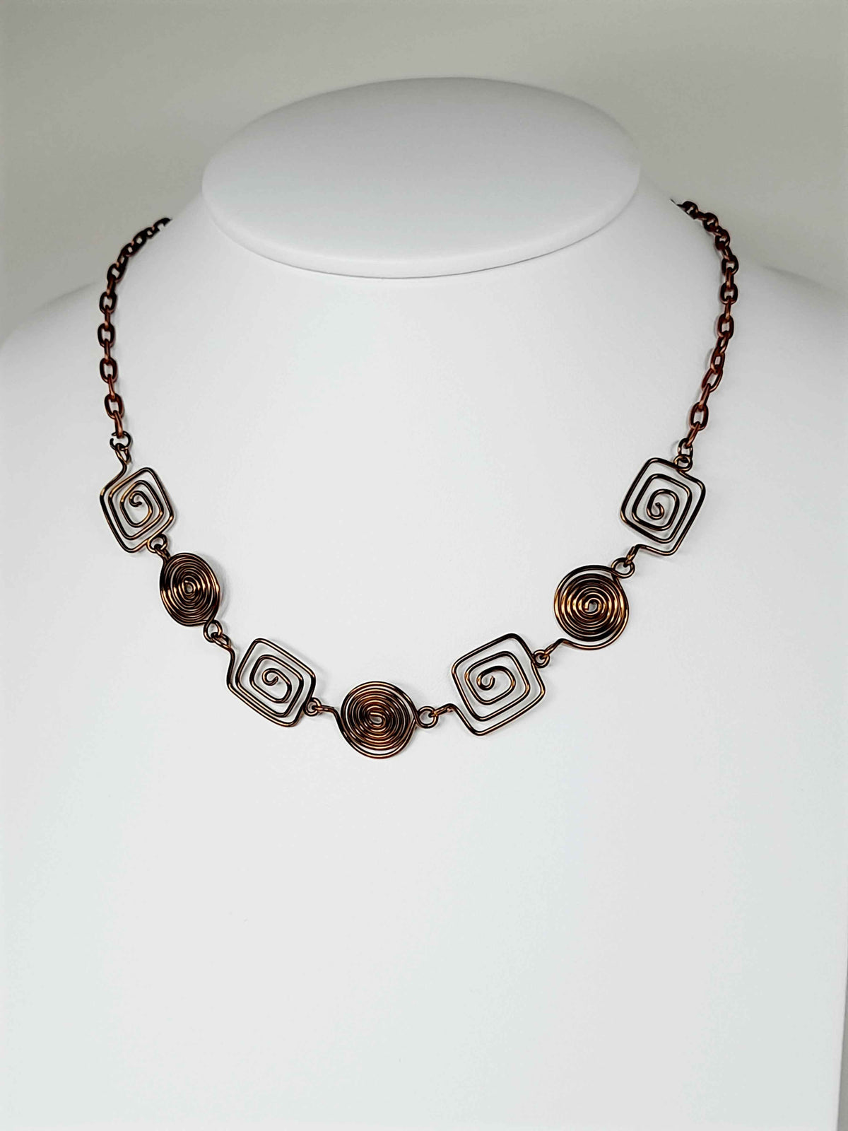 Super Swirly Bronze Round & Square Spiral Necklace