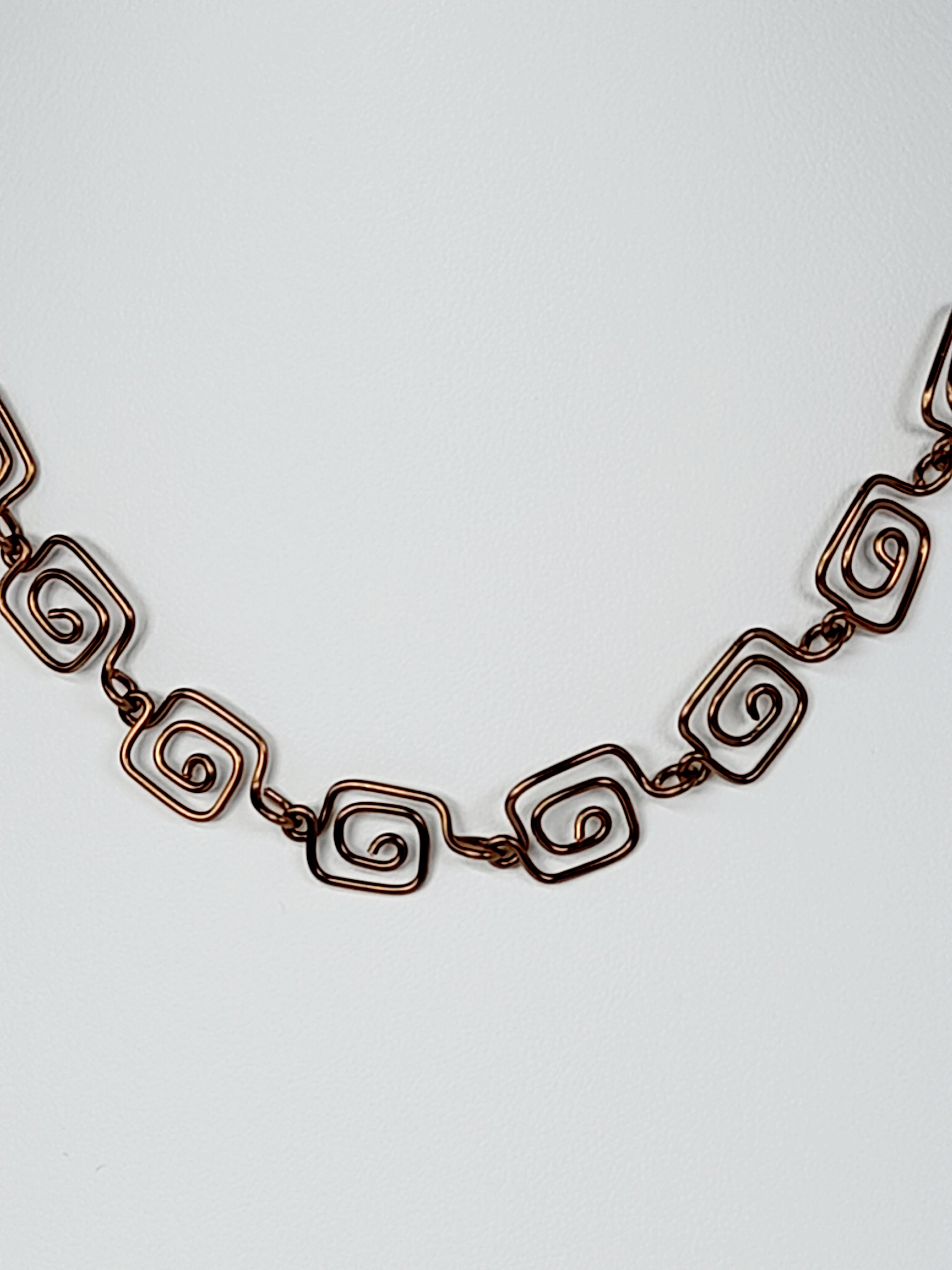 Dainty Super Swirly Bronze Square Spiral Necklace