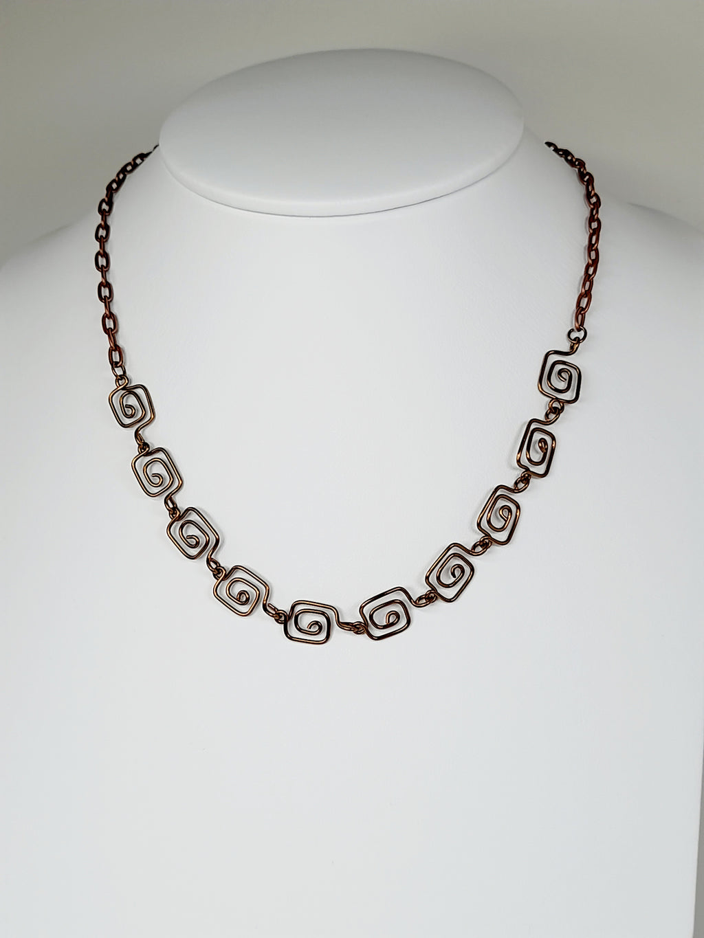 Dainty Super Swirly Bronze Square Spiral Necklace