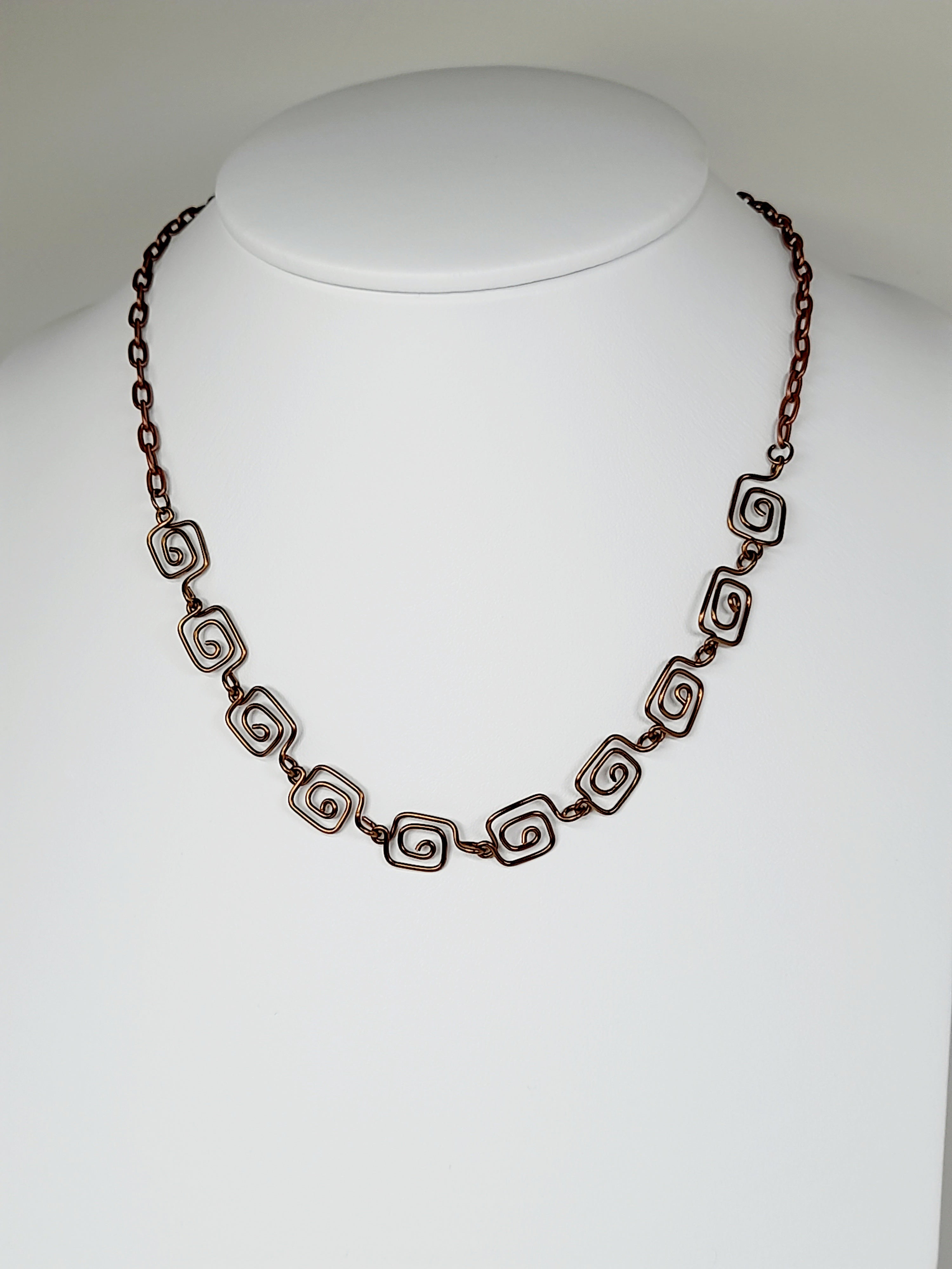 Dainty Super Swirly Bronze Square Spiral Necklace