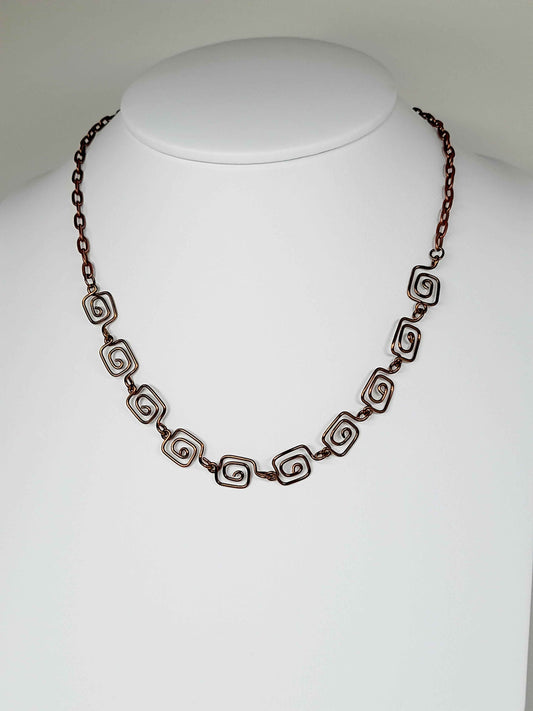 Dainty Super Swirly Bronze Square Spiral Necklace