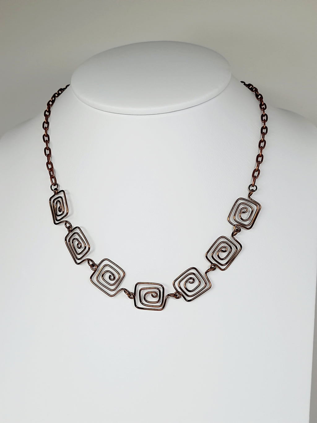 Super Swirly Bronze Square Spiral Necklace