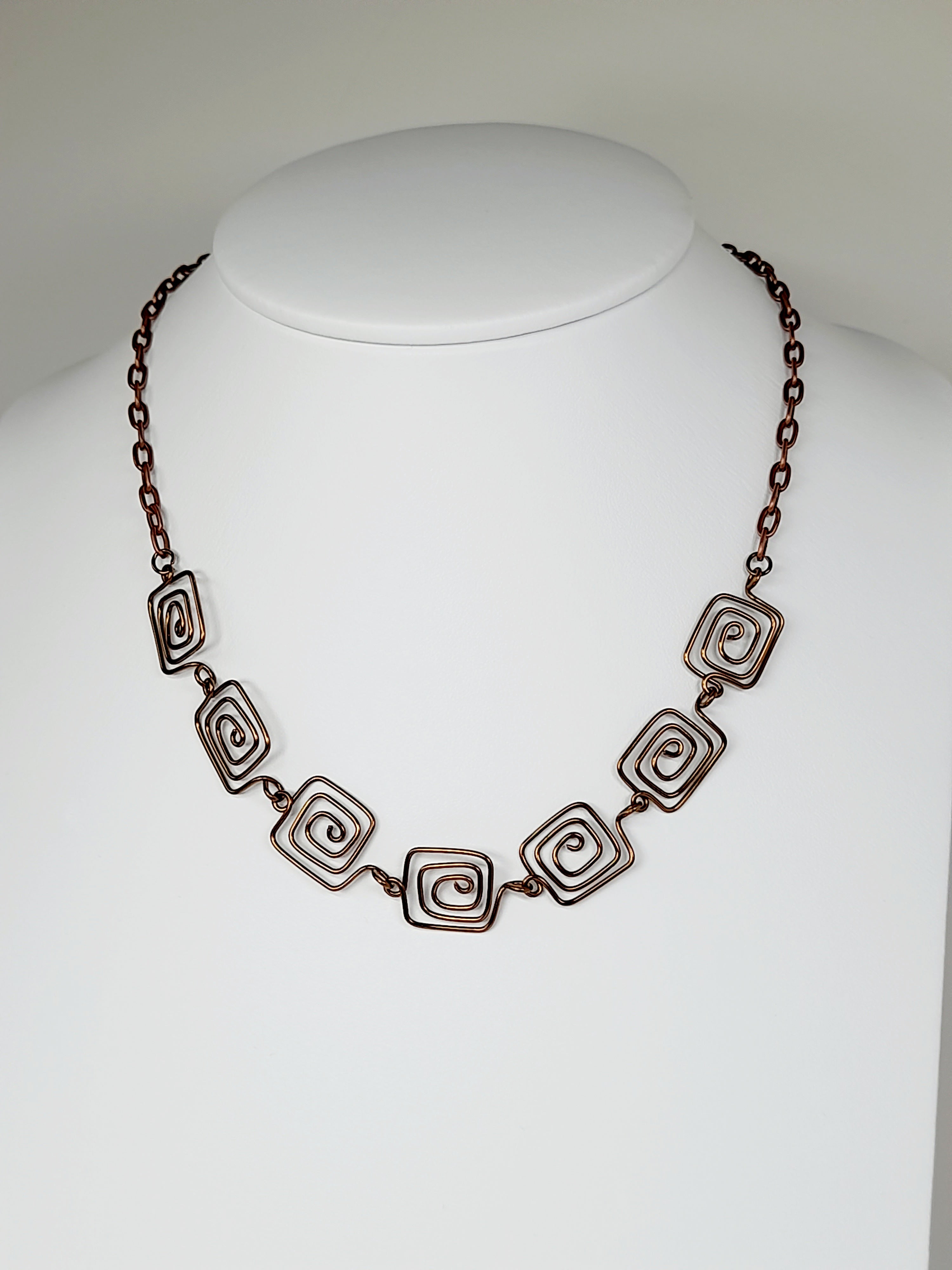 Super Swirly Bronze Square Spiral Necklace