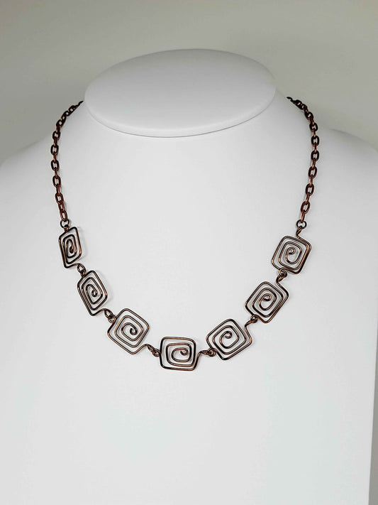 Super Swirly Bronze Square Spiral Necklace