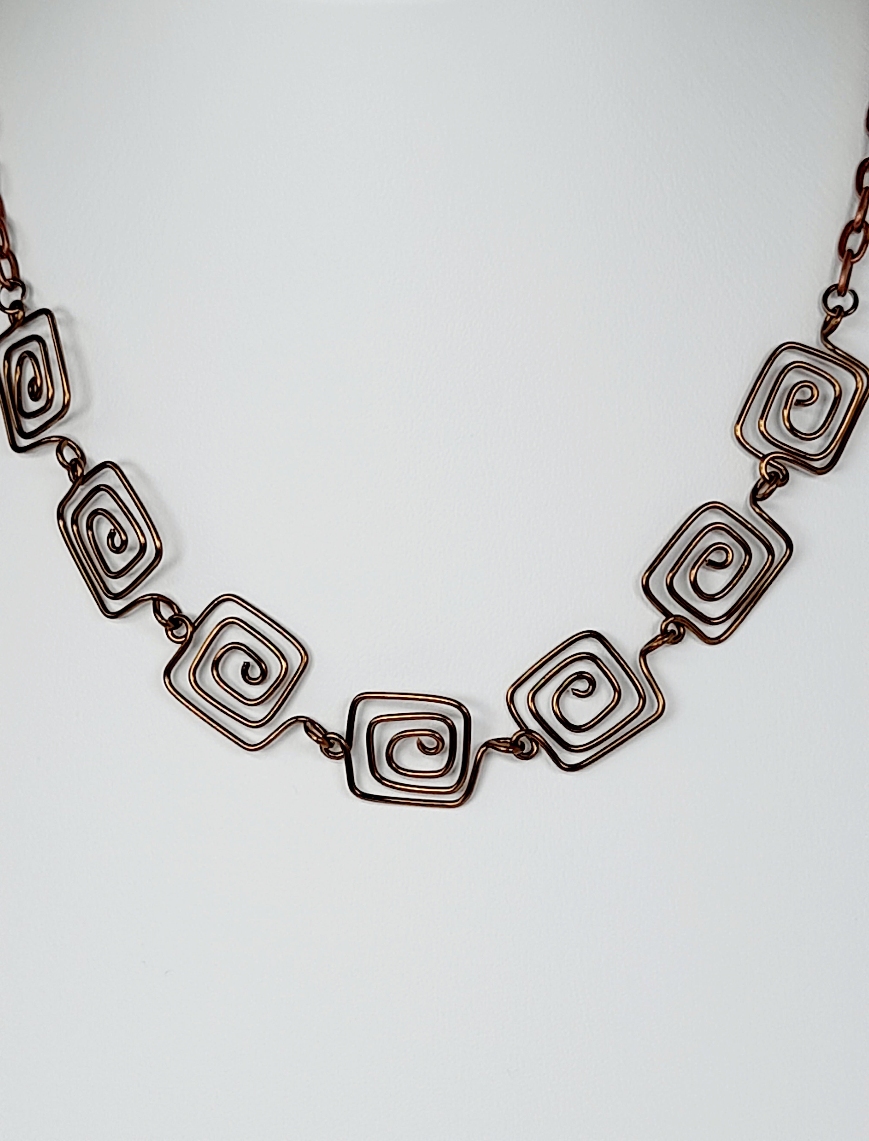 Super Swirly Bronze Square Spiral Necklace